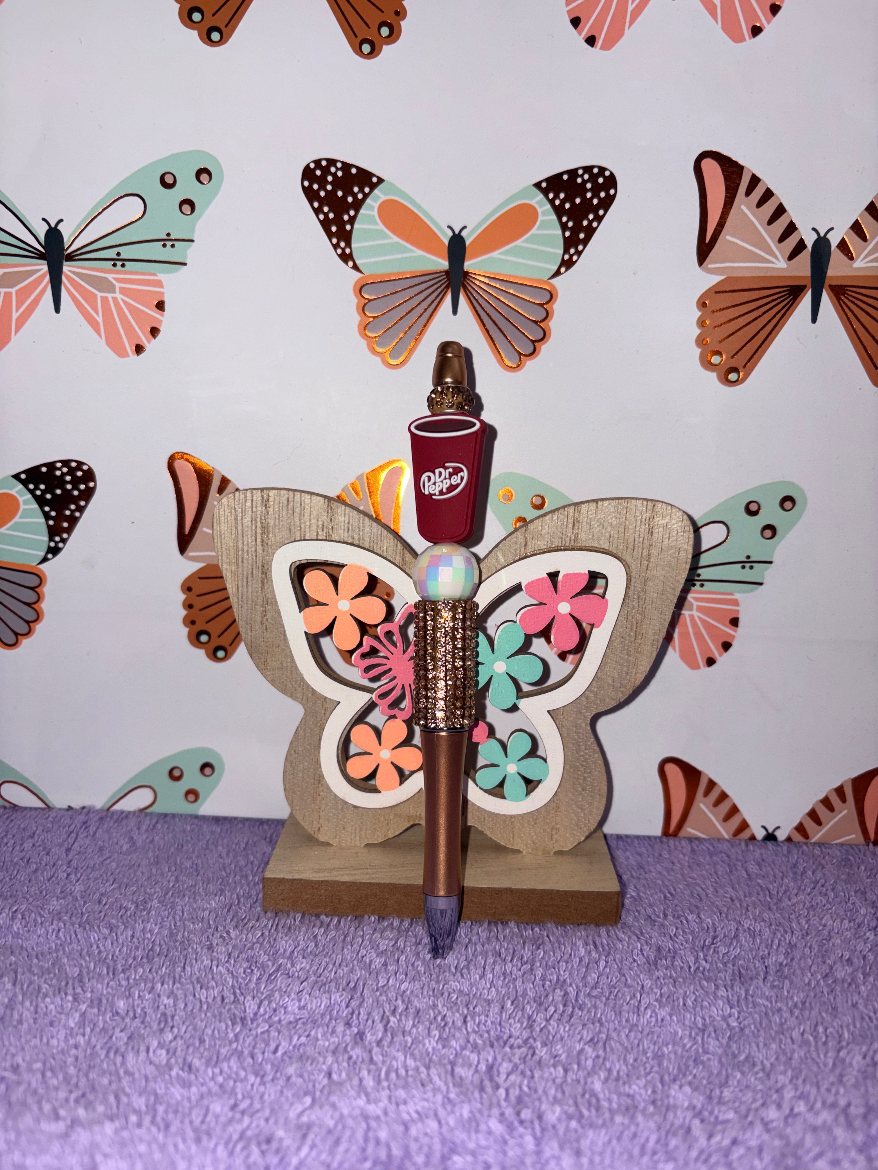 Dr Pepper Beaded Butterfly Pen