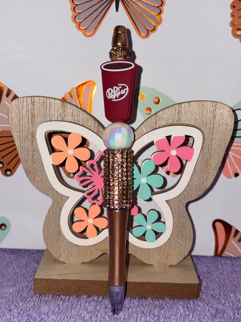 Dr Pepper Beaded Butterfly Pen