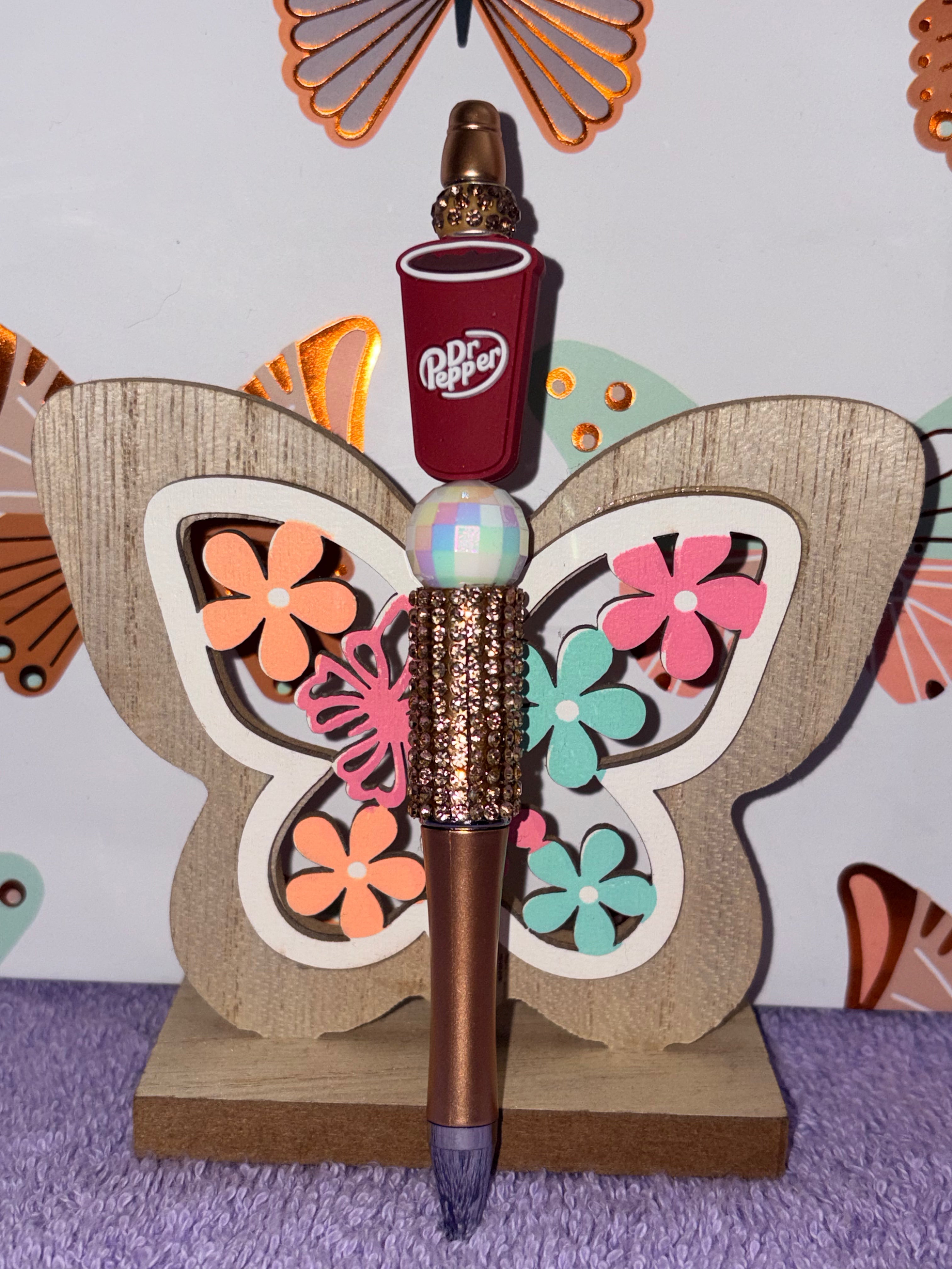 Dr Pepper Beaded Butterfly Pen