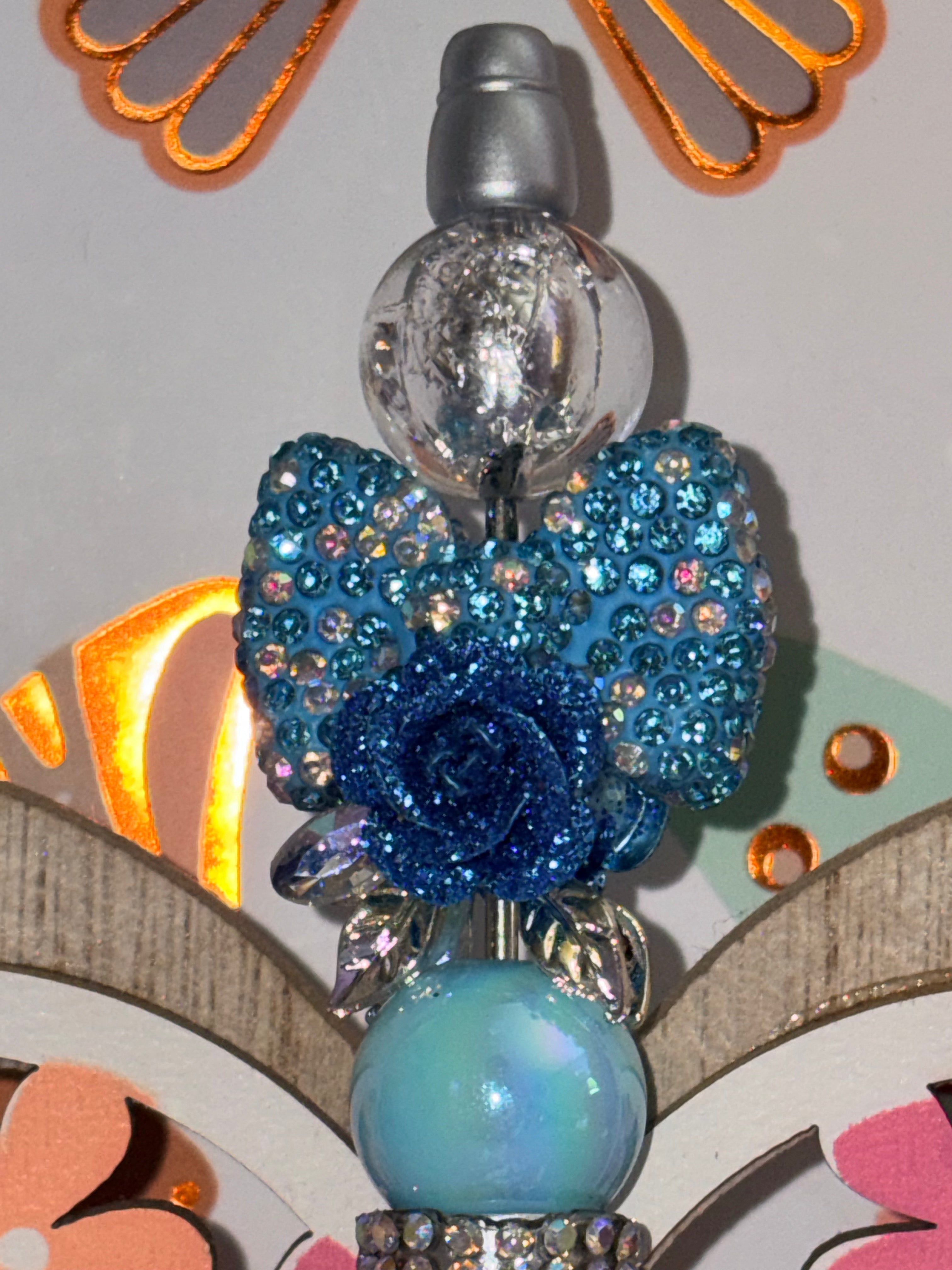 Blue Rose Rhinestone Beaded Pen