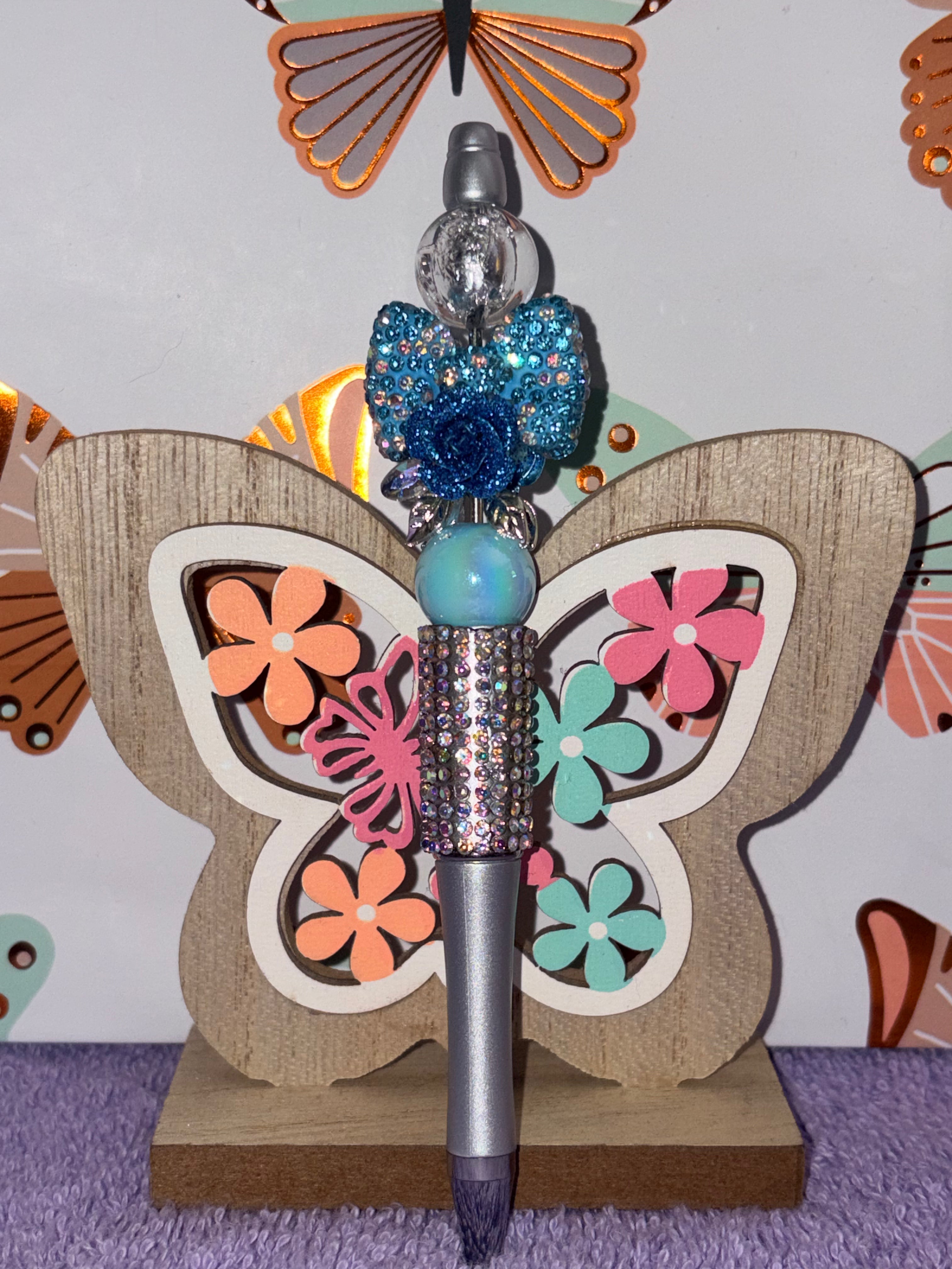Blue Rose Rhinestone Beaded Pen