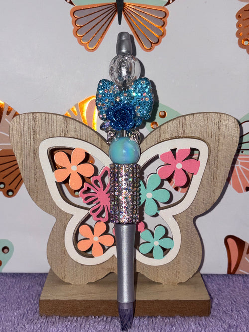 Blue Rose Rhinestone Beaded Pen