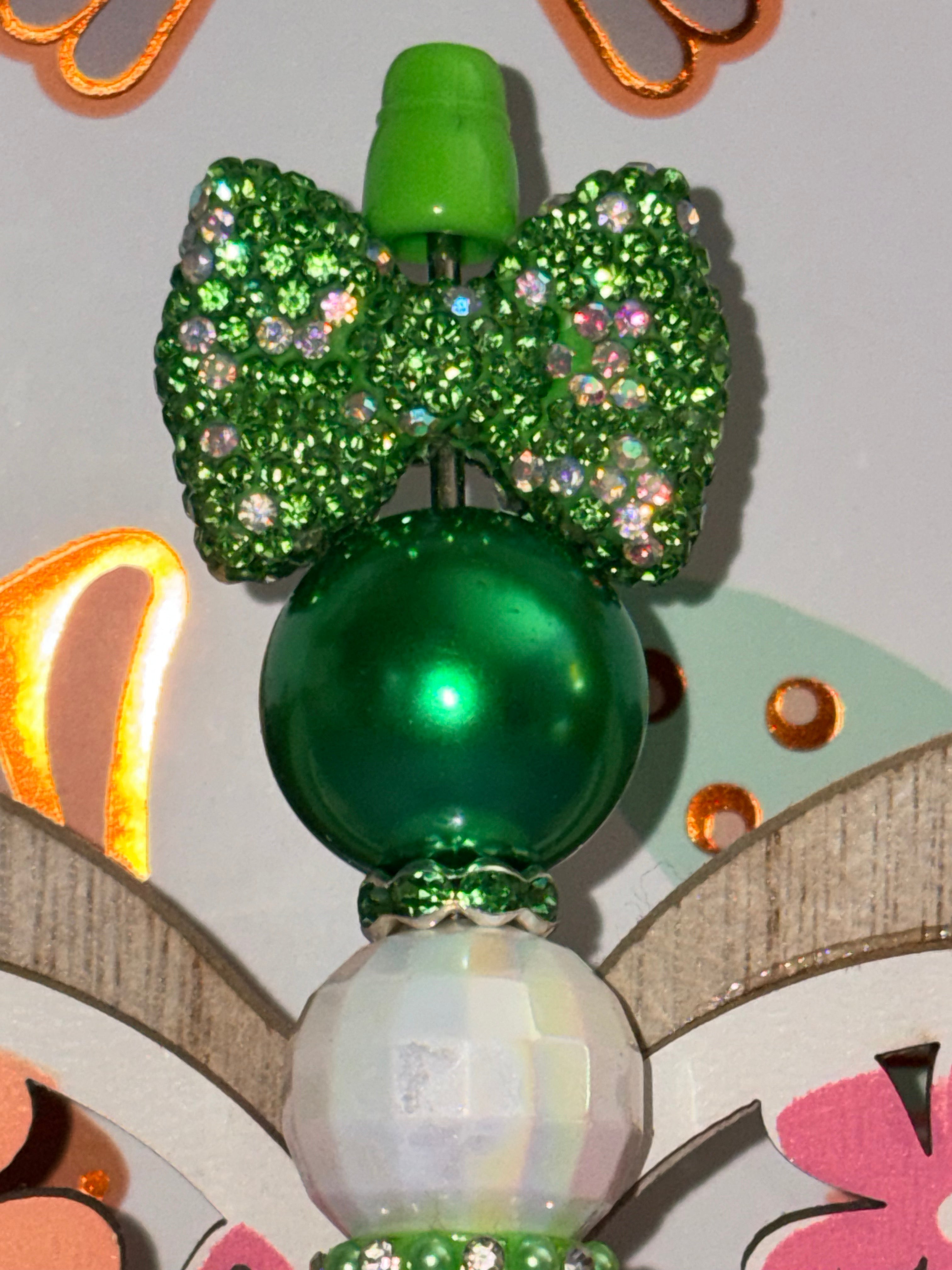 Green Bow Rhinestone Beaded Pen