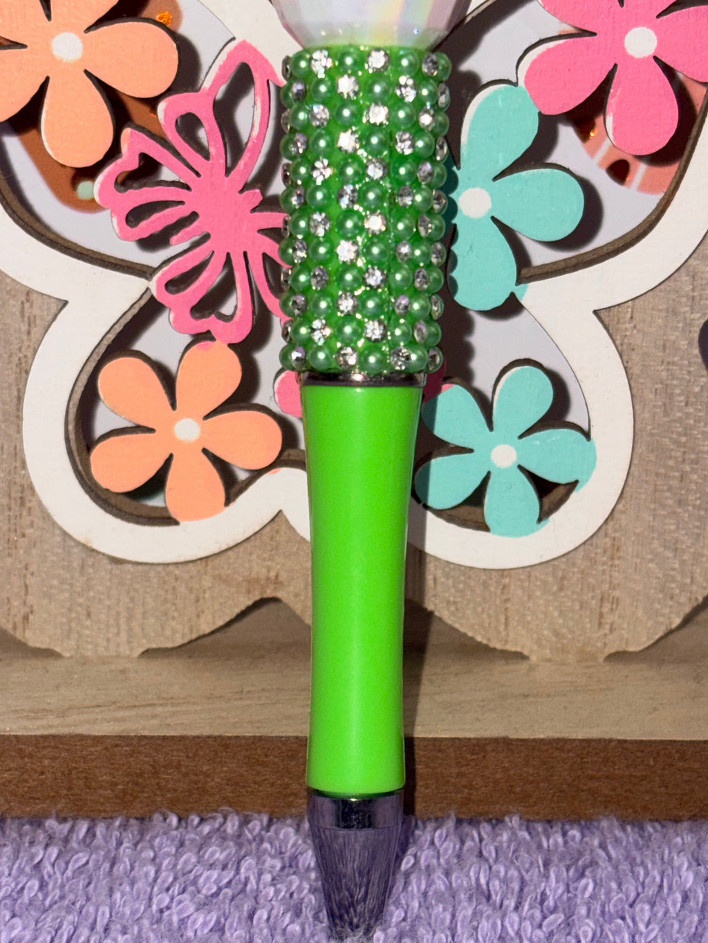 Green Bow Rhinestone Beaded Pen