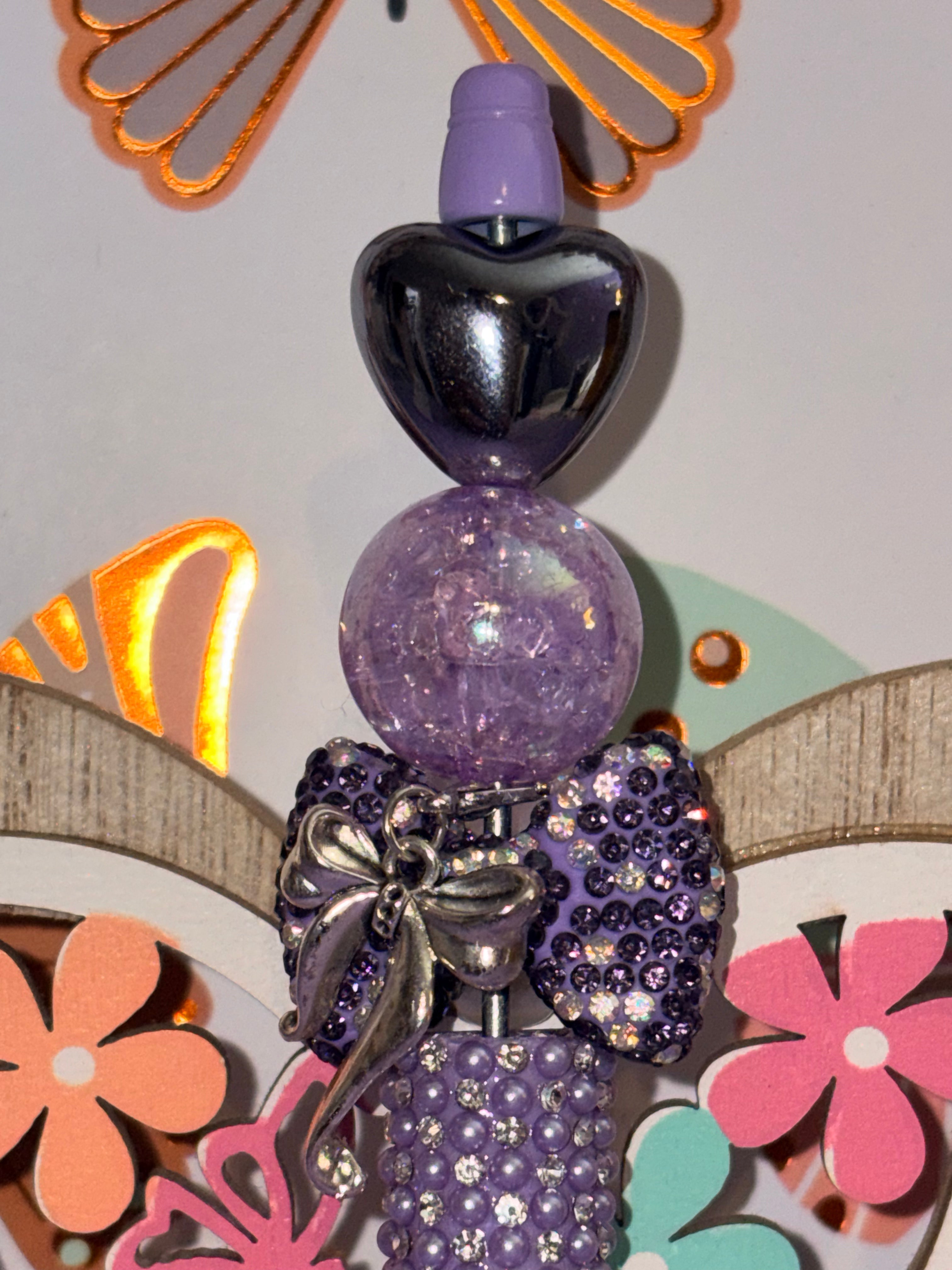 Purple Rose Bow Rhinestone Beaded Pen