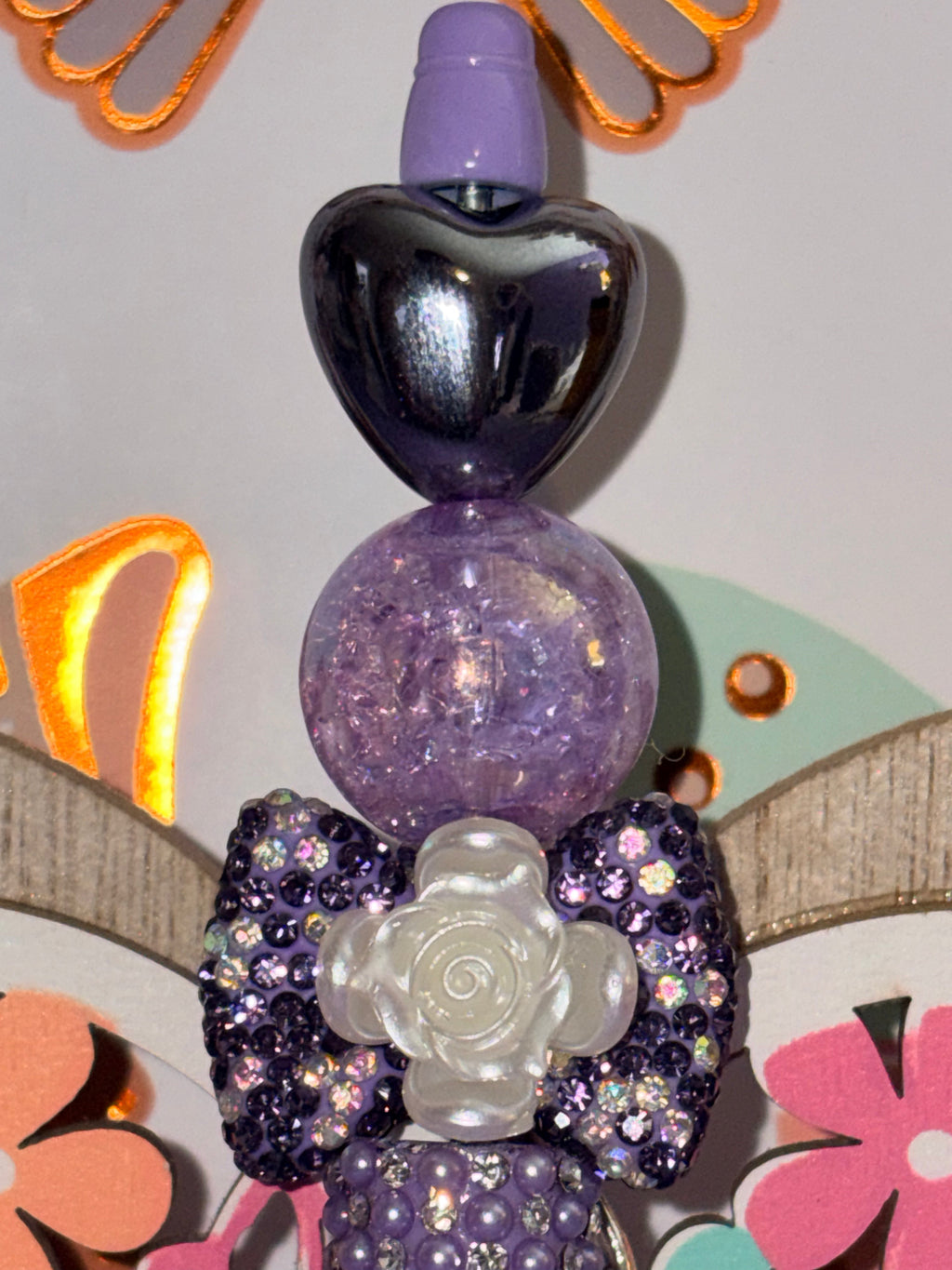 Purple Rose Bow Rhinestone Beaded Pen