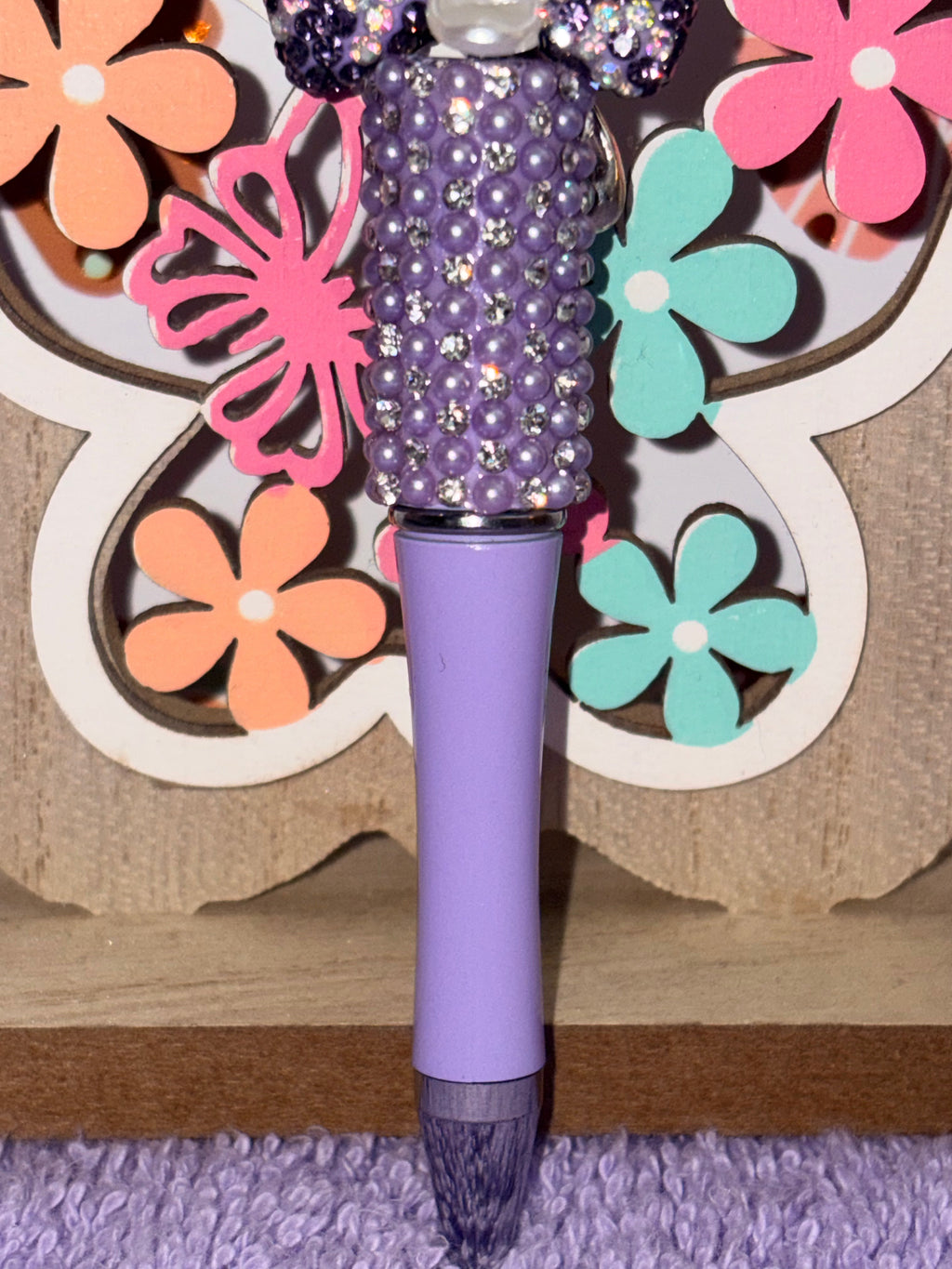 Purple Rose Bow Rhinestone Beaded Pen