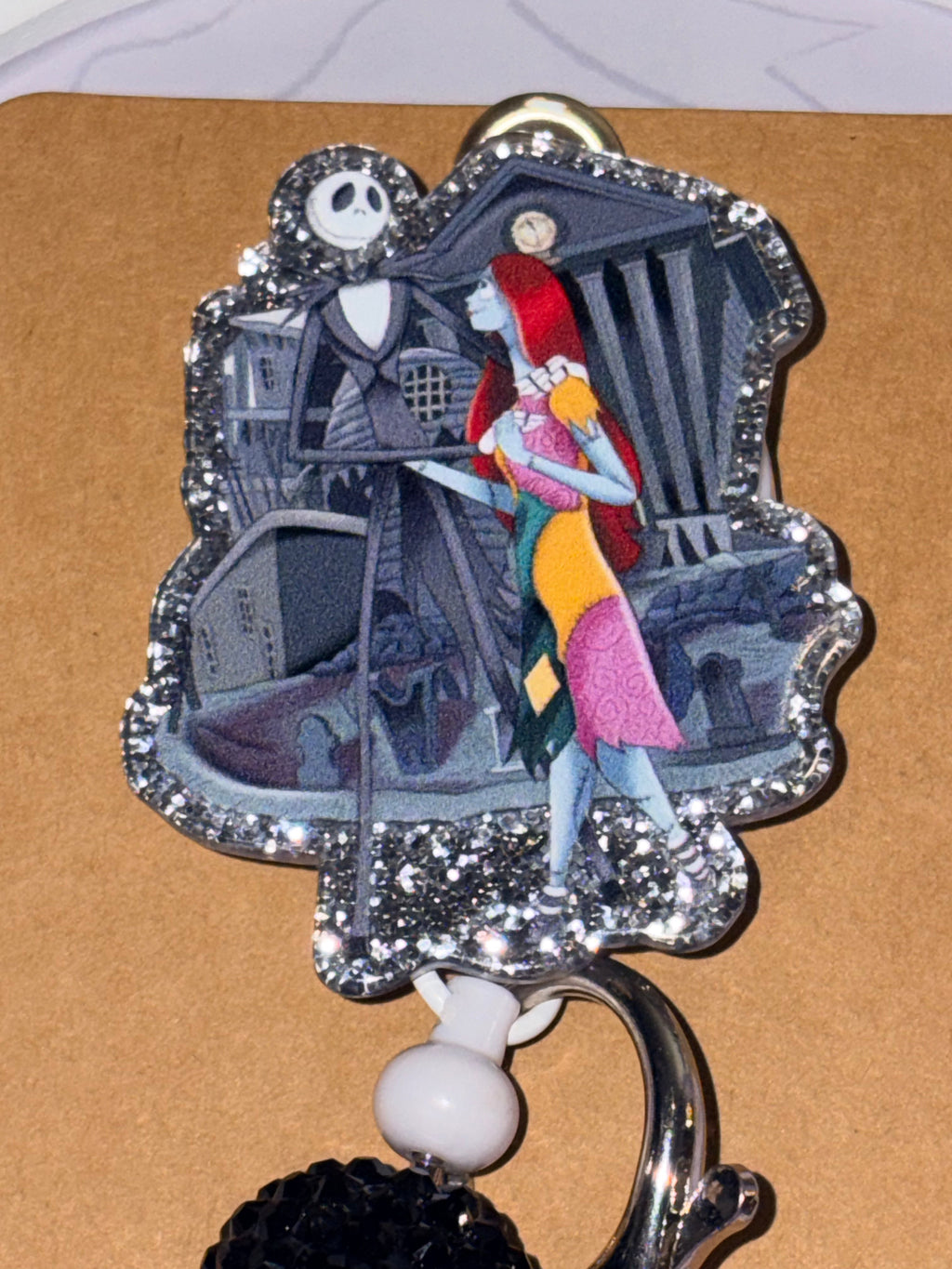 Jack & Sally Nightmare Before Christmas Beaded Badge Reel