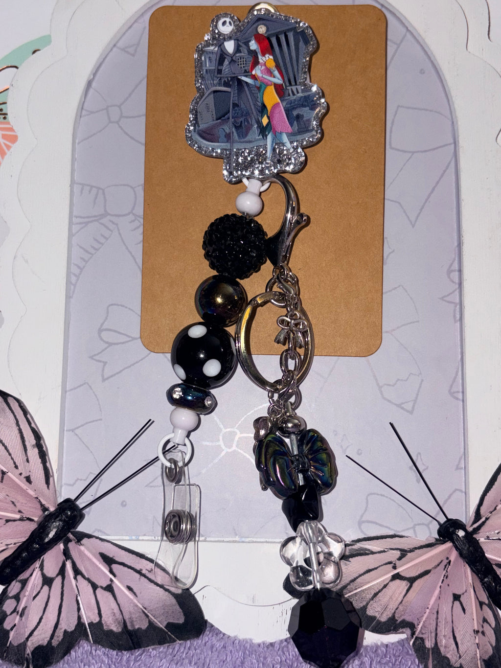 Jack & Sally Nightmare Before Christmas Beaded Badge Reel