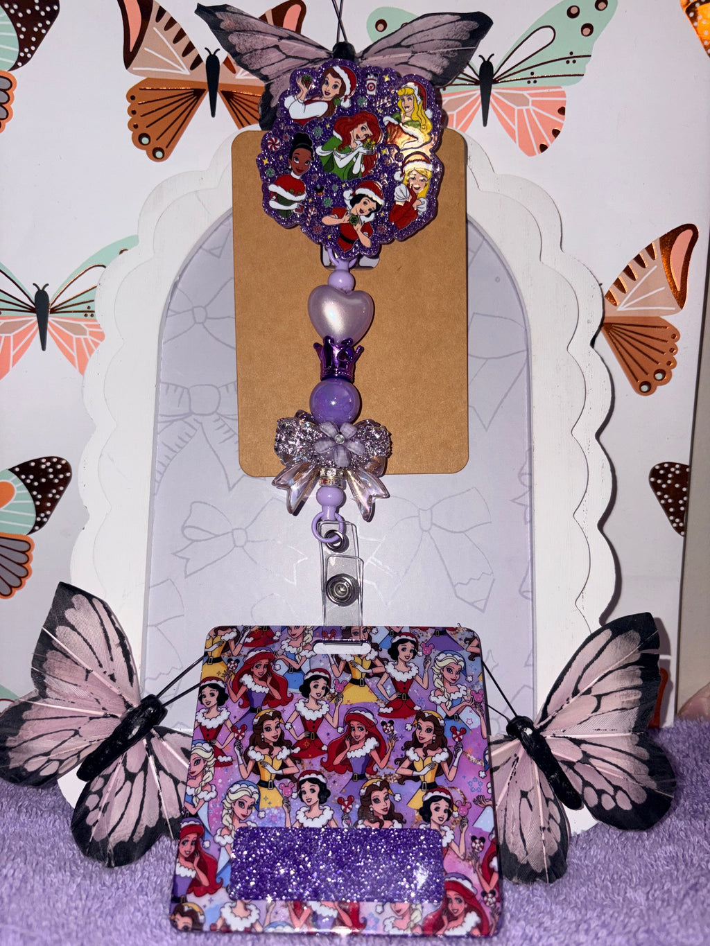 Christmas Disney Princesses Beaded Badge Reel & Card Holder Set