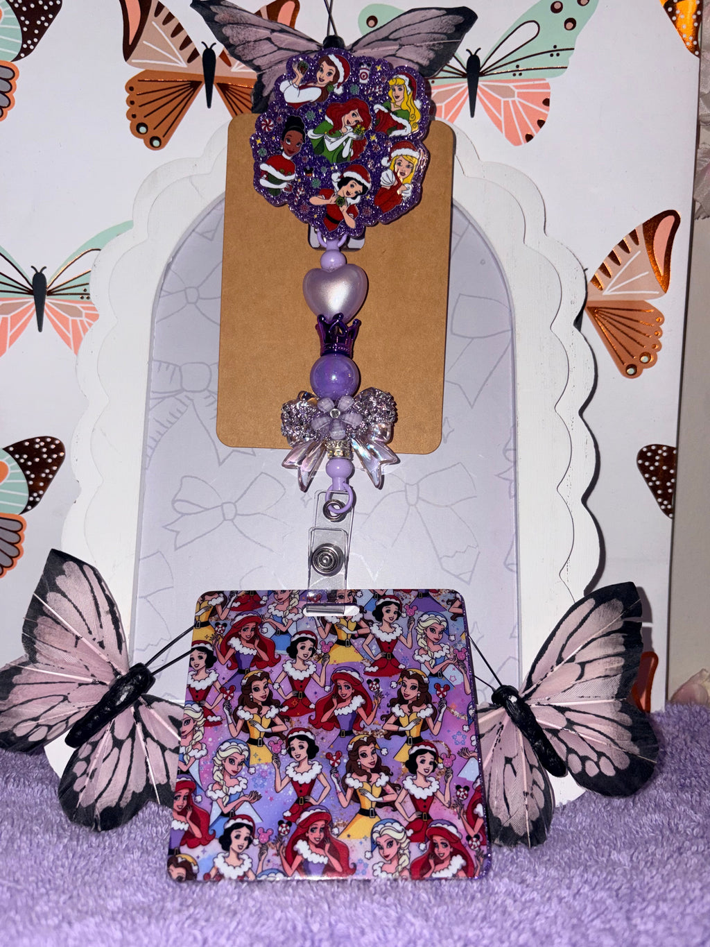 Christmas Disney Princesses Beaded Badge Reel & Card Holder Set