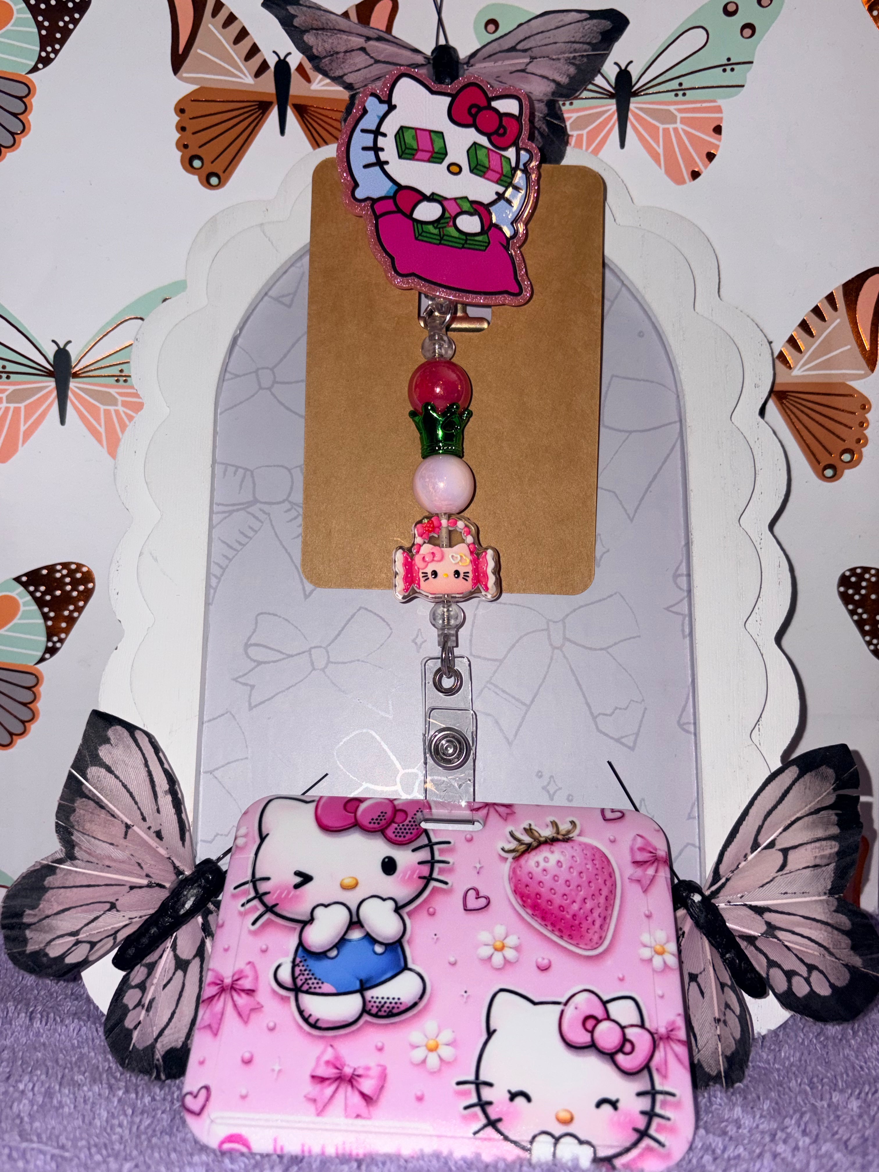 Hello Kitty Money Beaded Badge Reel & Strawberry Card Holder Set