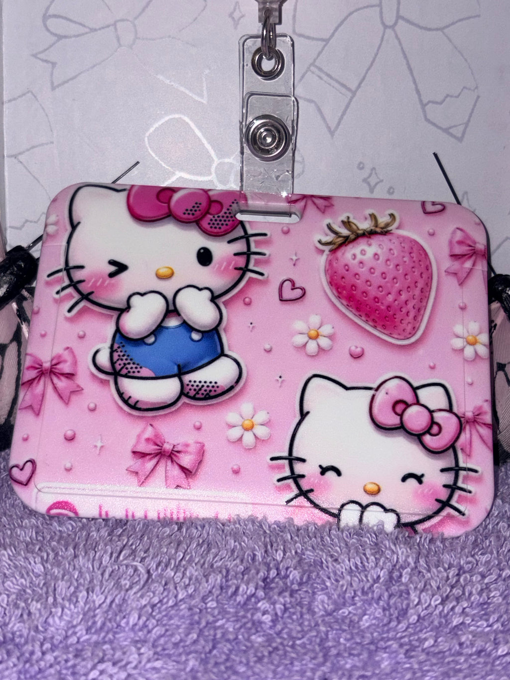 Hello Kitty Money Beaded Badge Reel & Strawberry Card Holder Set
