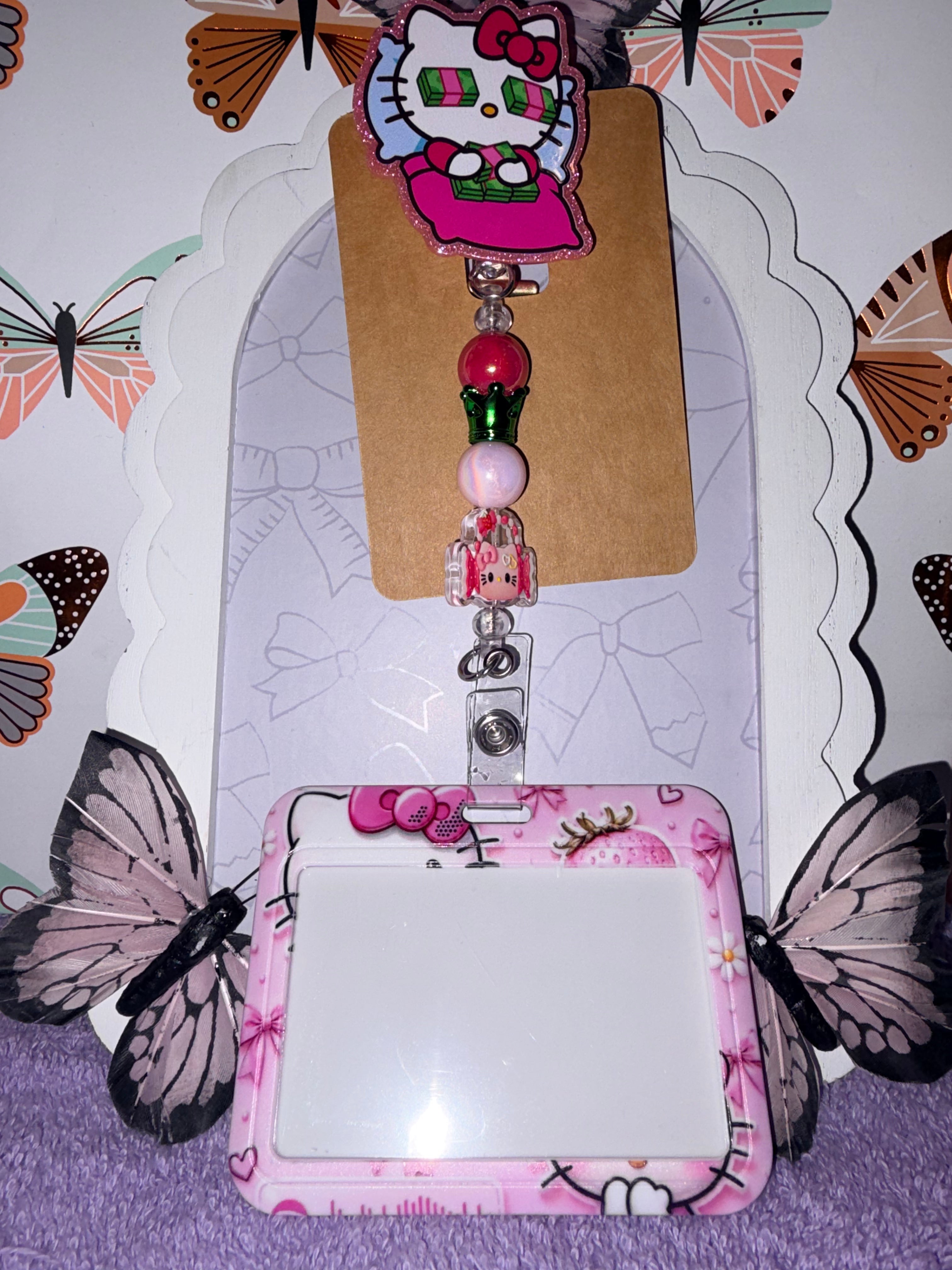 Hello Kitty Money Beaded Badge Reel & Strawberry Card Holder Set