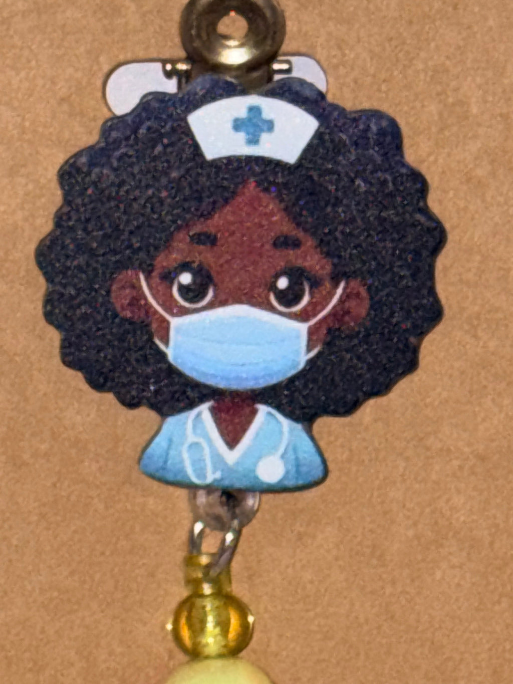 Black Nurse Afro Beaded Badge Reel – Handmade