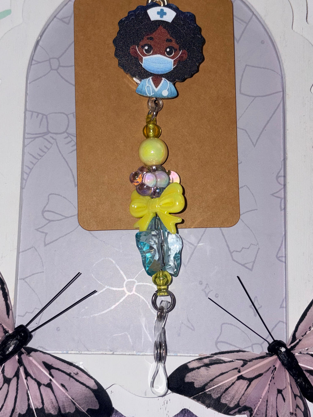 Black Nurse Afro Beaded Badge Reel – Handmade