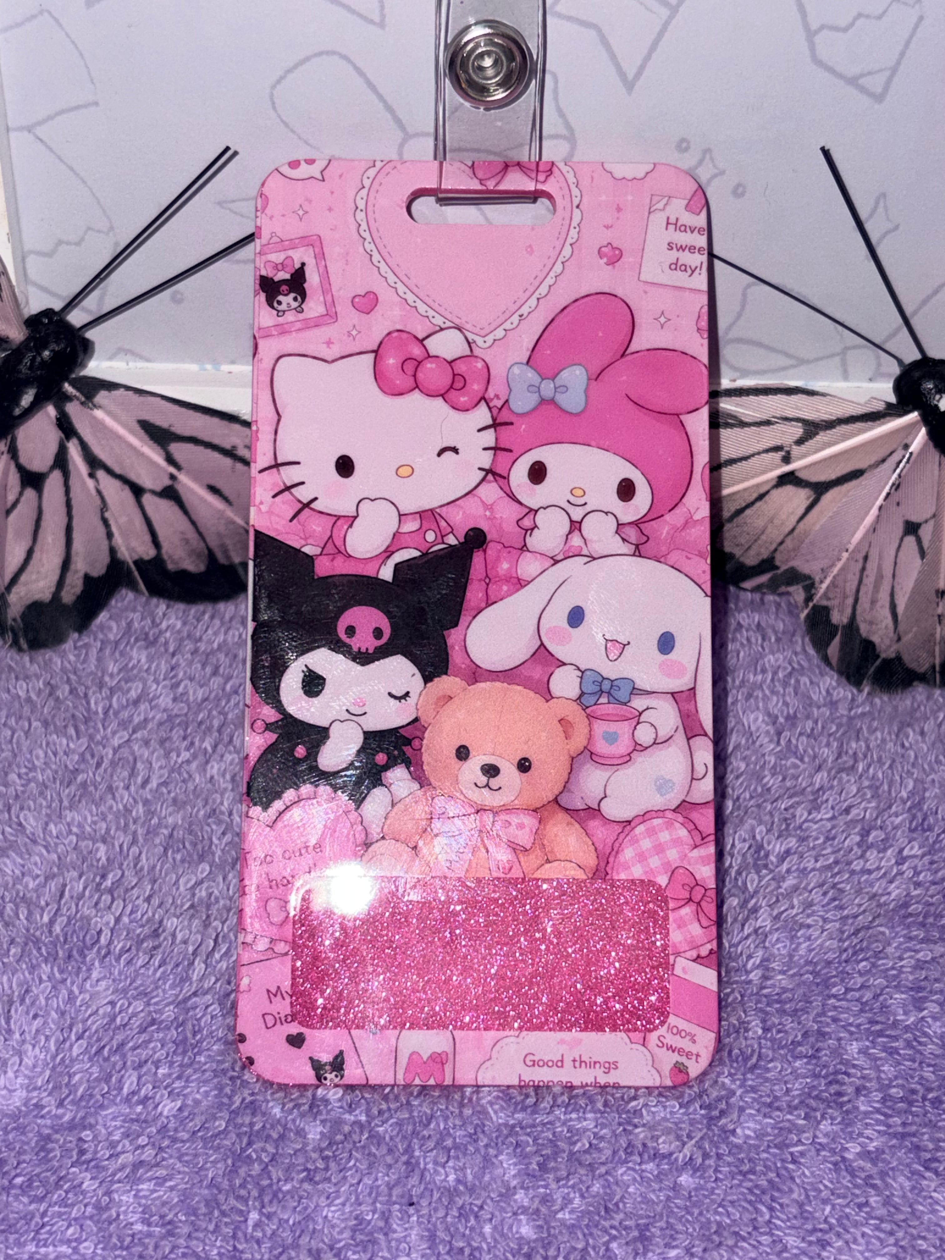 Hello Kitty Cloud Balloon & Kuromi Beaded Badge Reel + Sanrio Card Holder Set
