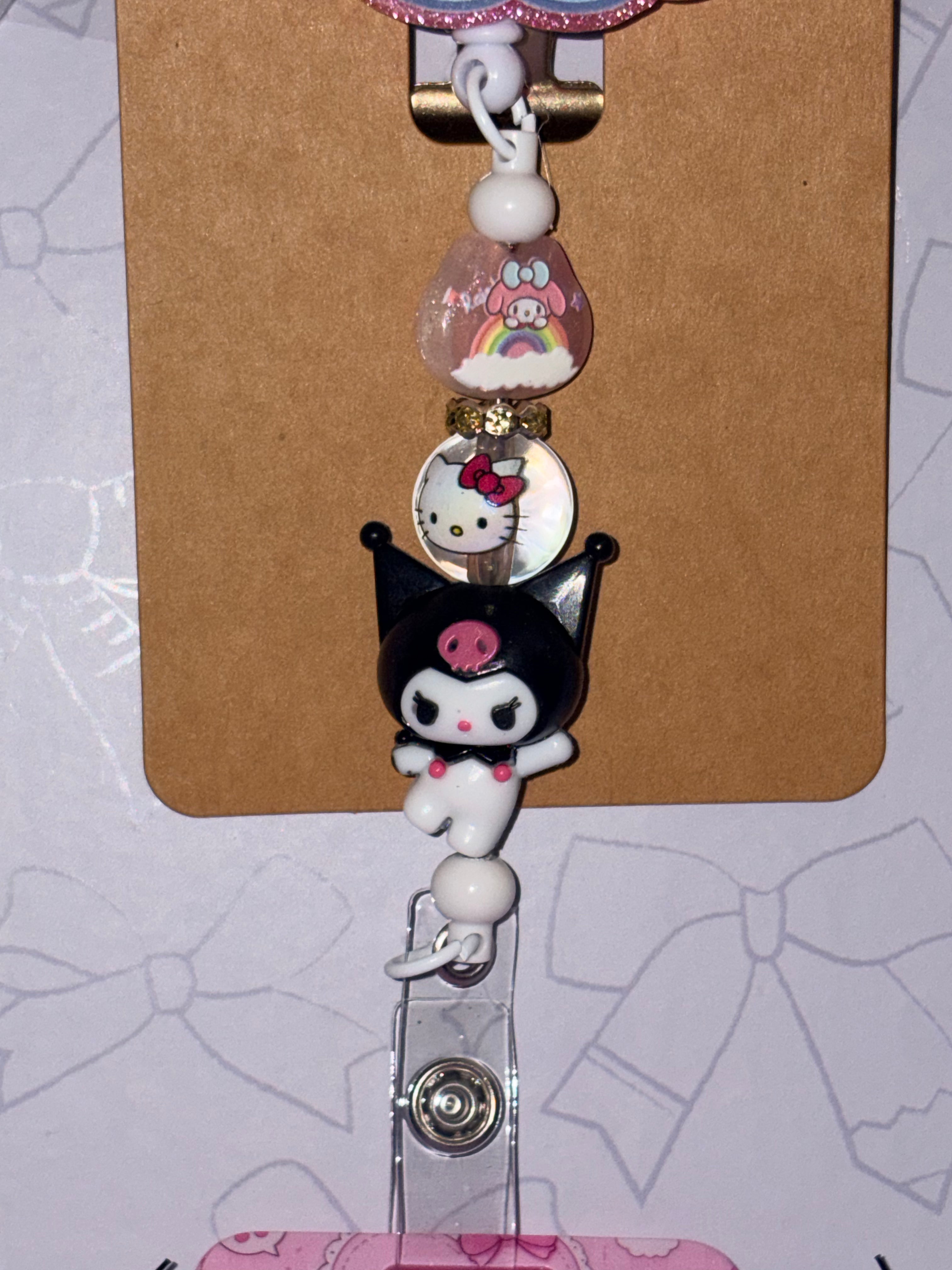 Hello Kitty Cloud Balloon & Kuromi Beaded Badge Reel + Sanrio Card Holder Set