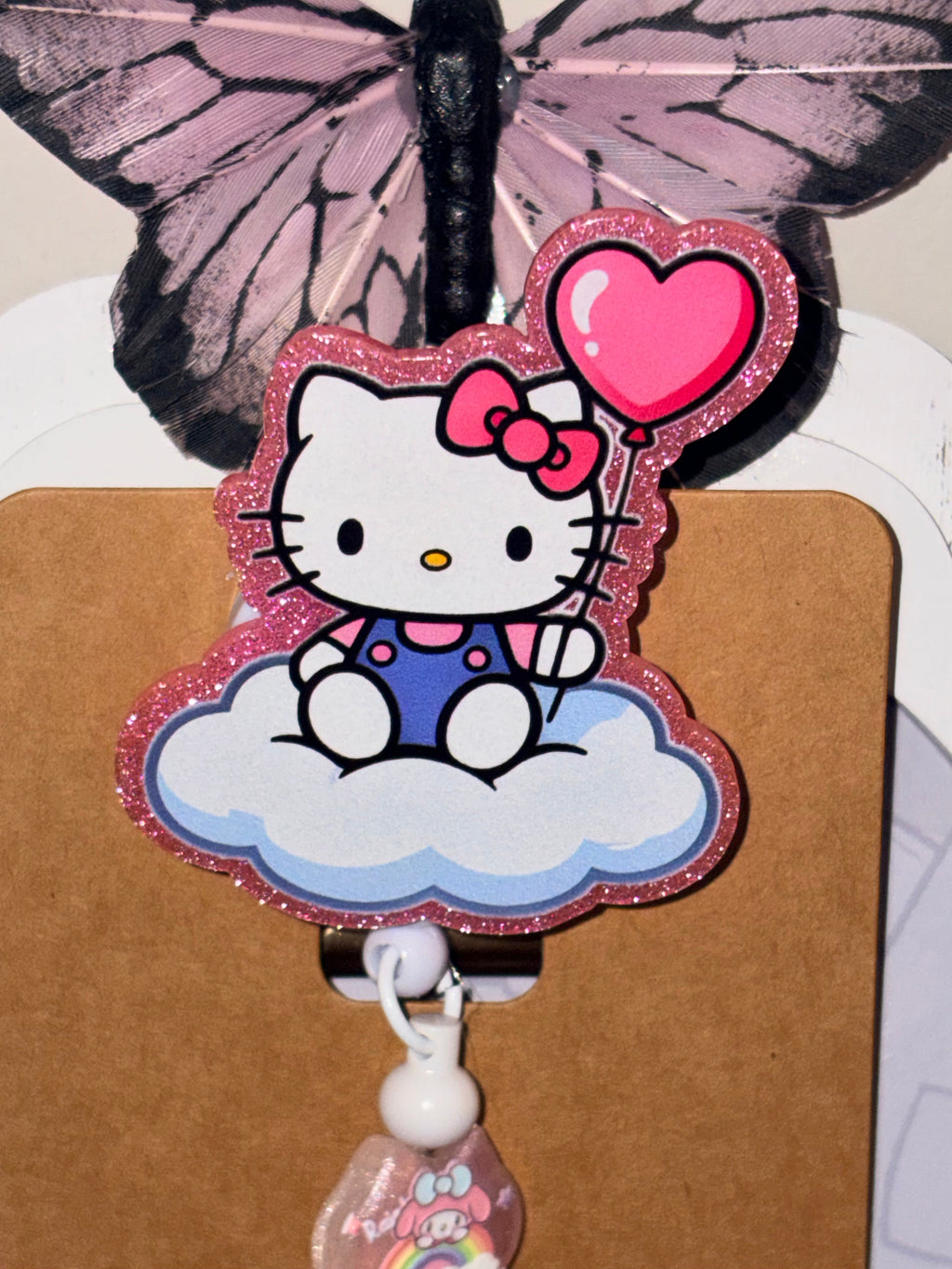 Hello Kitty Cloud Balloon & Kuromi Beaded Badge Reel + Sanrio Card Holder Set