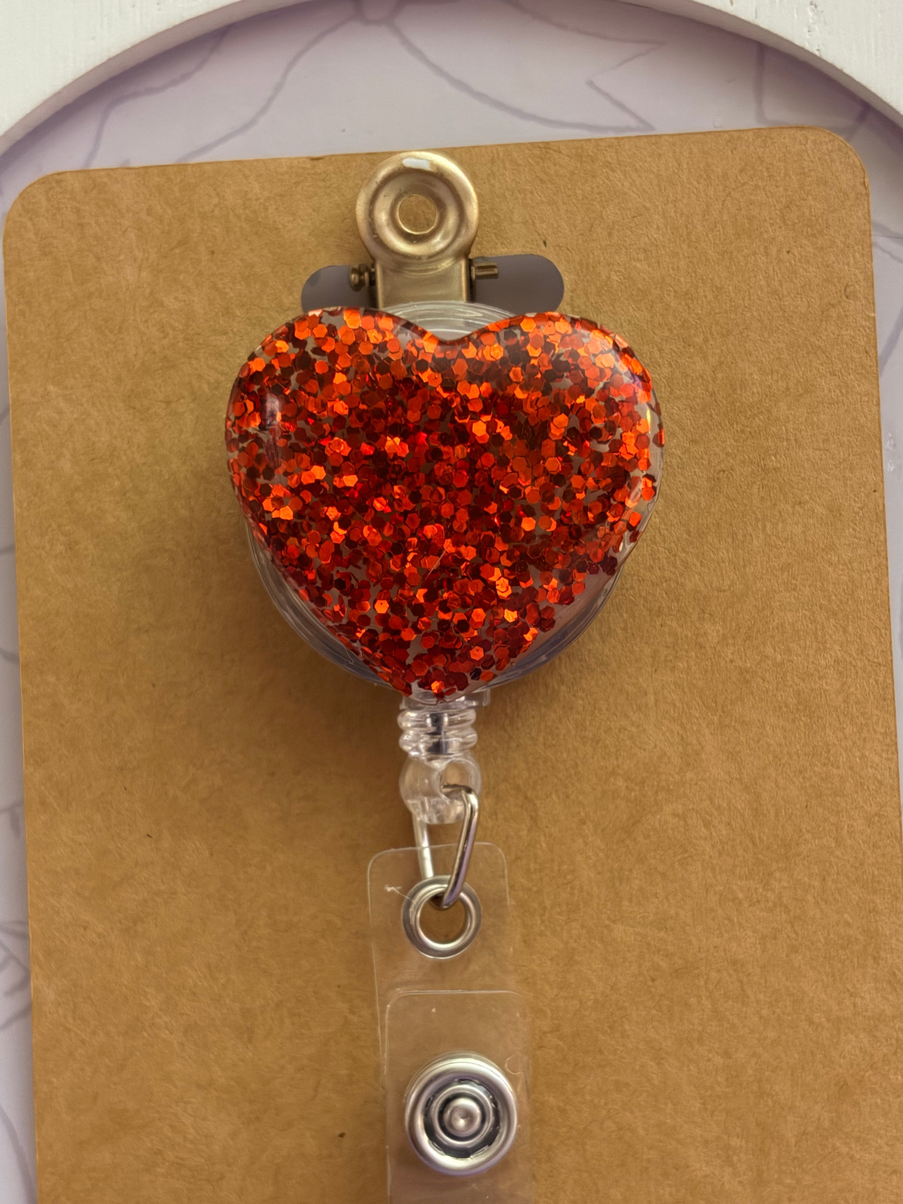 Highland Cow Hot Chocolate Red Glitter Heart Badge Reel & Card Holder Set