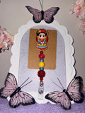 Frida Kahlo Fiesta Gold Glitter Beaded Badge Reel – Handmade