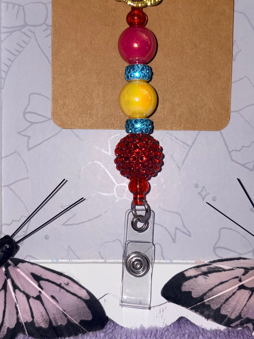 Frida Kahlo Fiesta Gold Glitter Beaded Badge Reel – Handmade