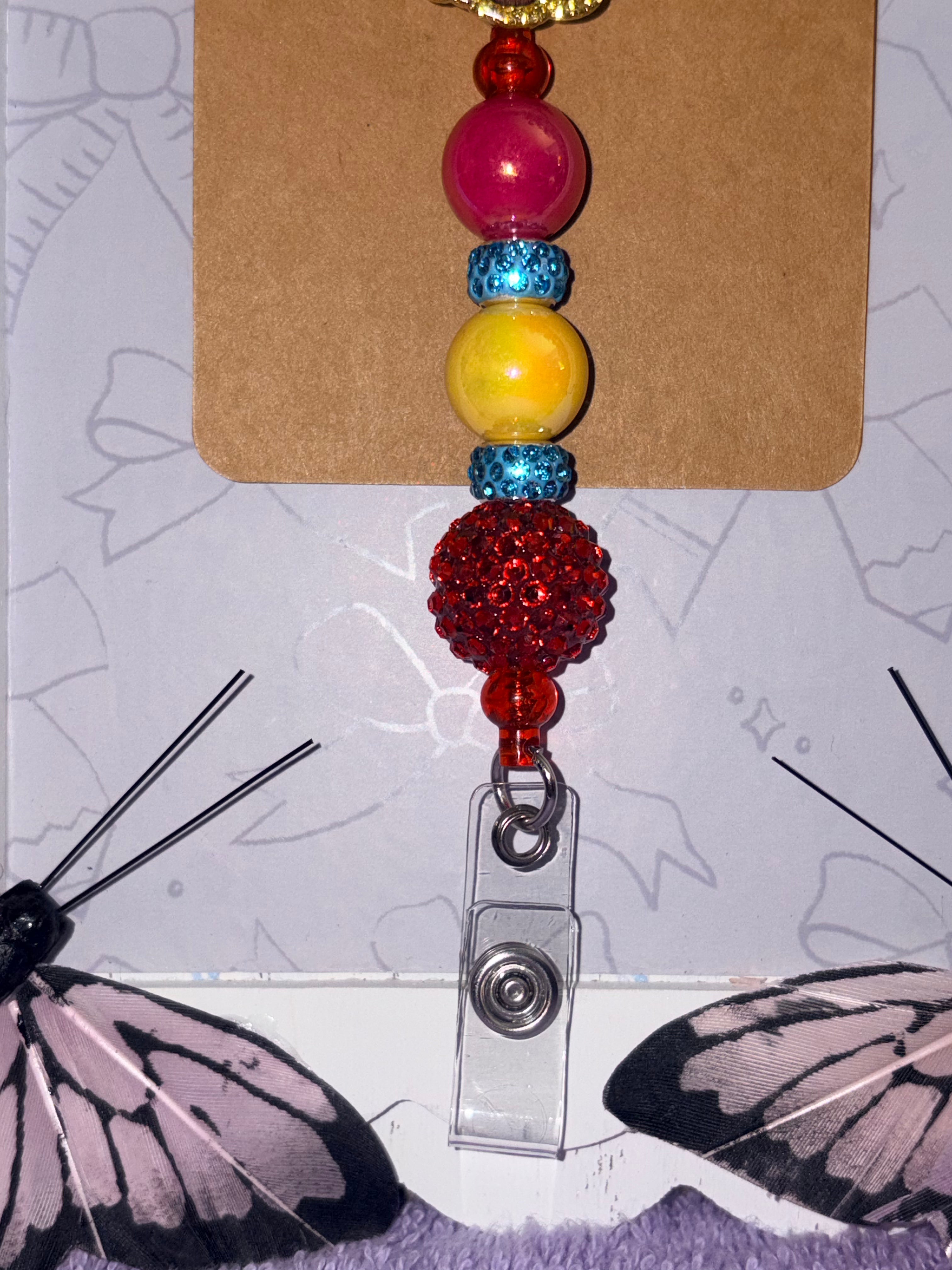 Frida Kahlo Fiesta Gold Glitter Beaded Badge Reel – Handmade