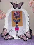 Enchanted Rose Unicorn Angel Wings Pink Glitter Beaded Badge Reel – Handmade