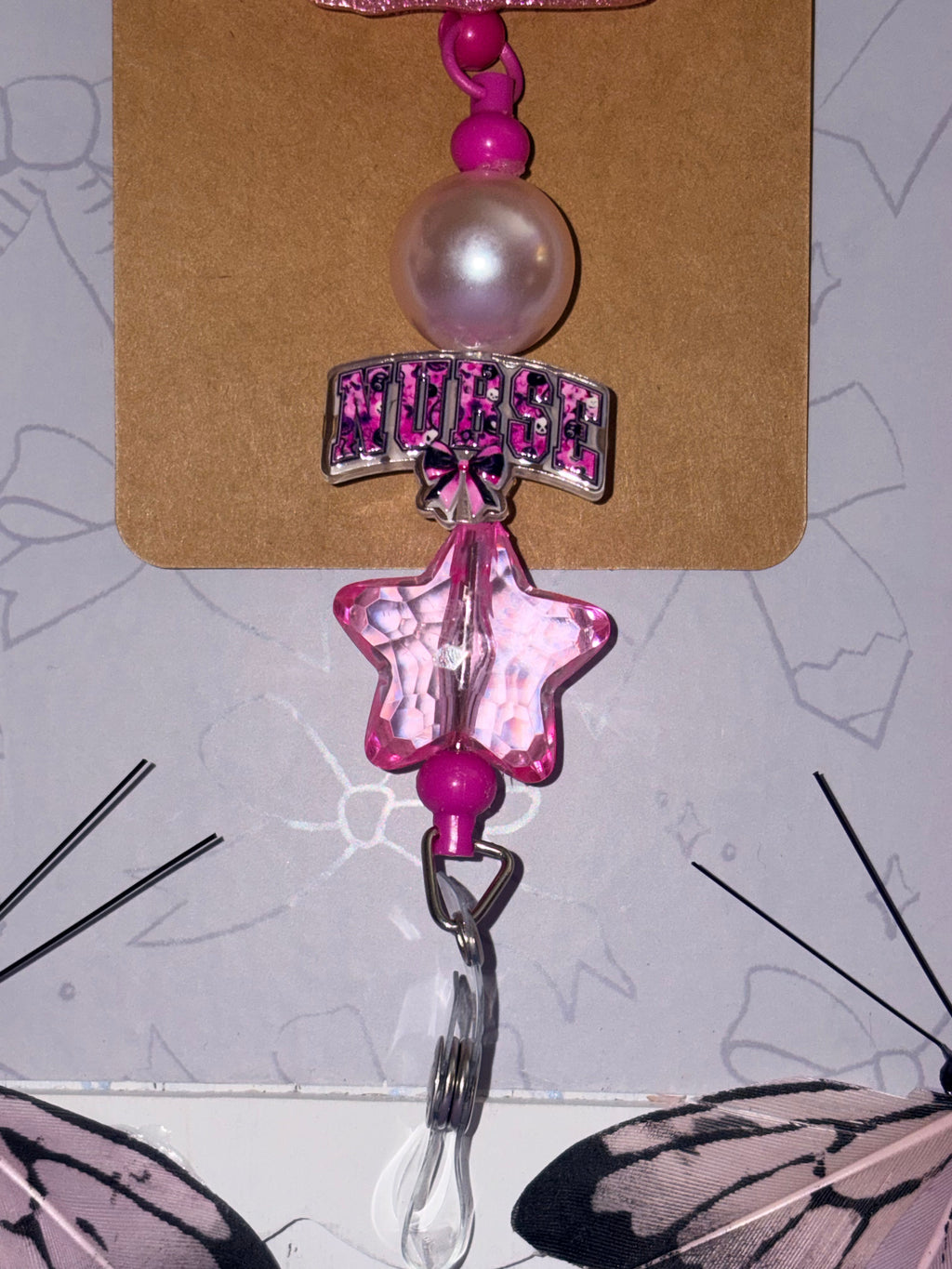 Pediatric Nurse Pink Glitter Cowprint Beaded Badge Reel – Handmade