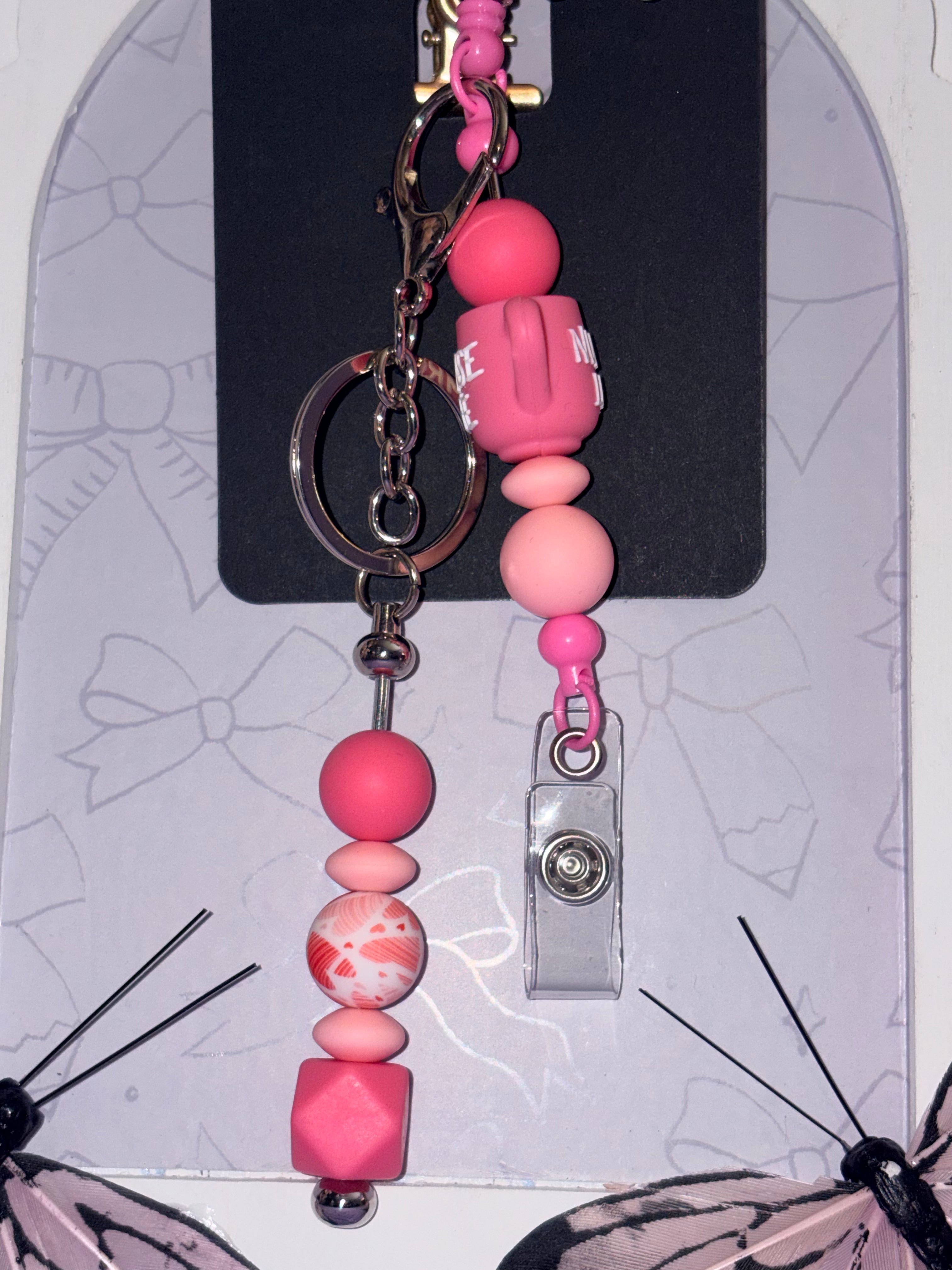 Nurse Mode All Day Every Day Silicone Bead Badge Reel & Keychain Set – Handmade