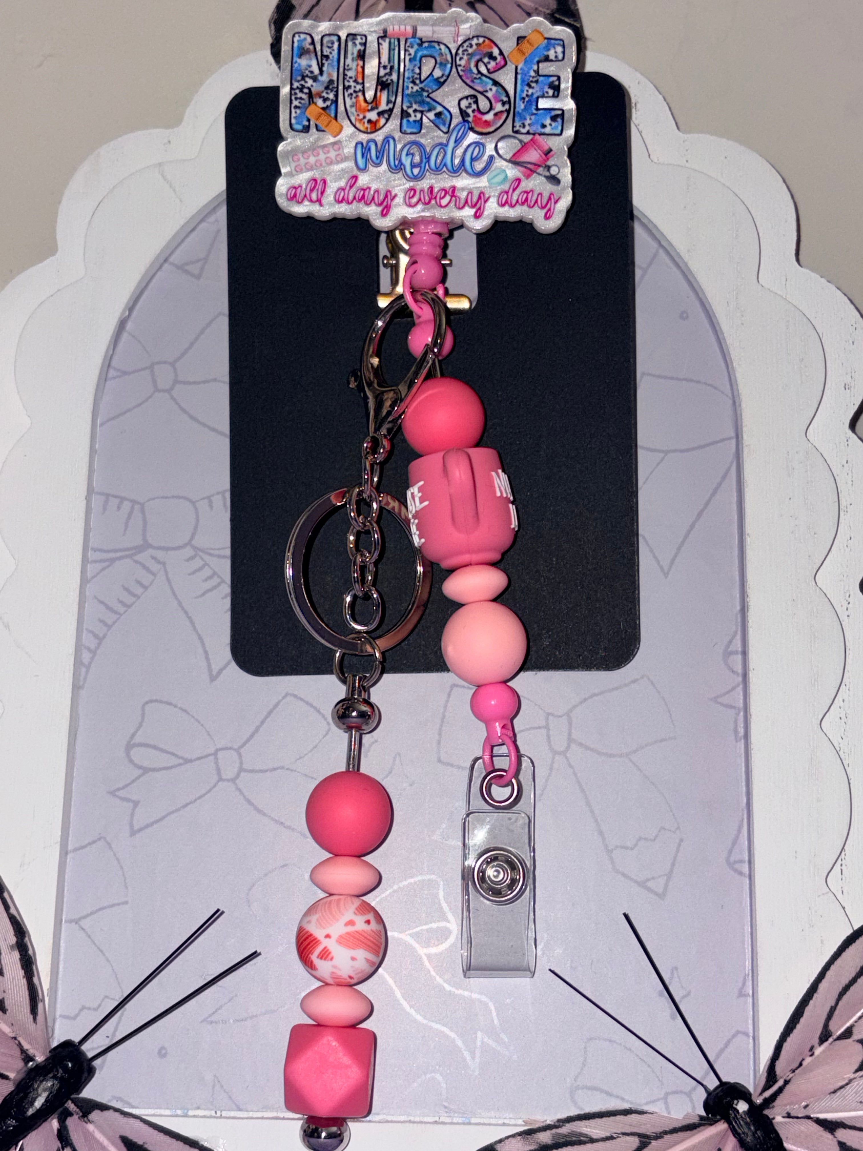 Nurse Mode All Day Every Day Silicone Bead Badge Reel & Keychain Set – Handmade