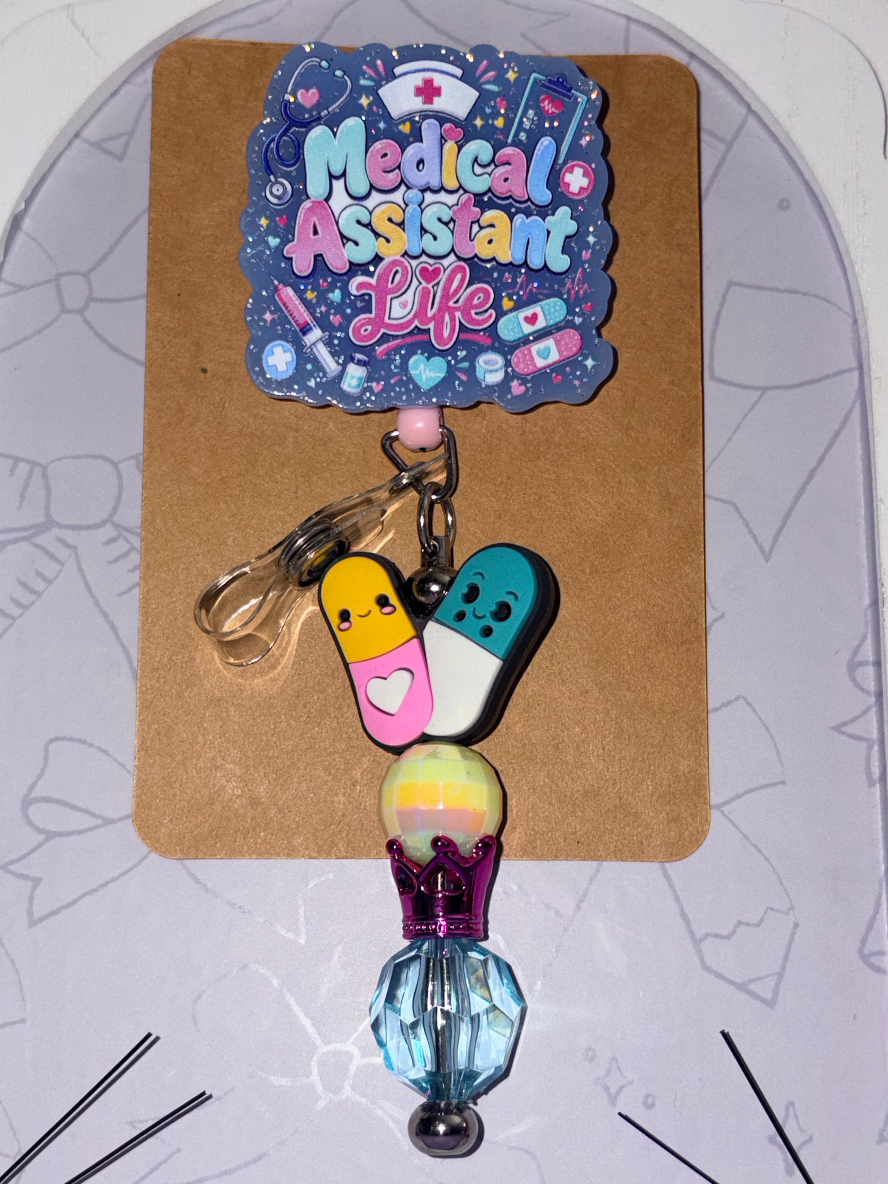 Medical Assistant Life Kawaii Pill Charm Beaded Badge Reel – Handmade