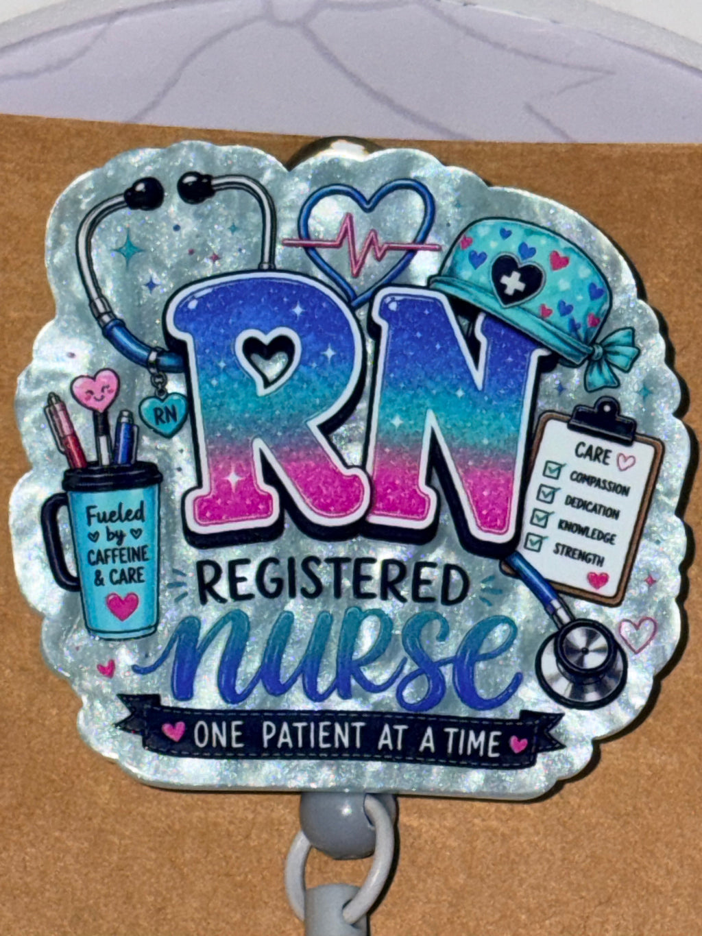 RN Registered Nurse One Patient at a Time Scrubs Charm Beaded Badge Reel – Handmade