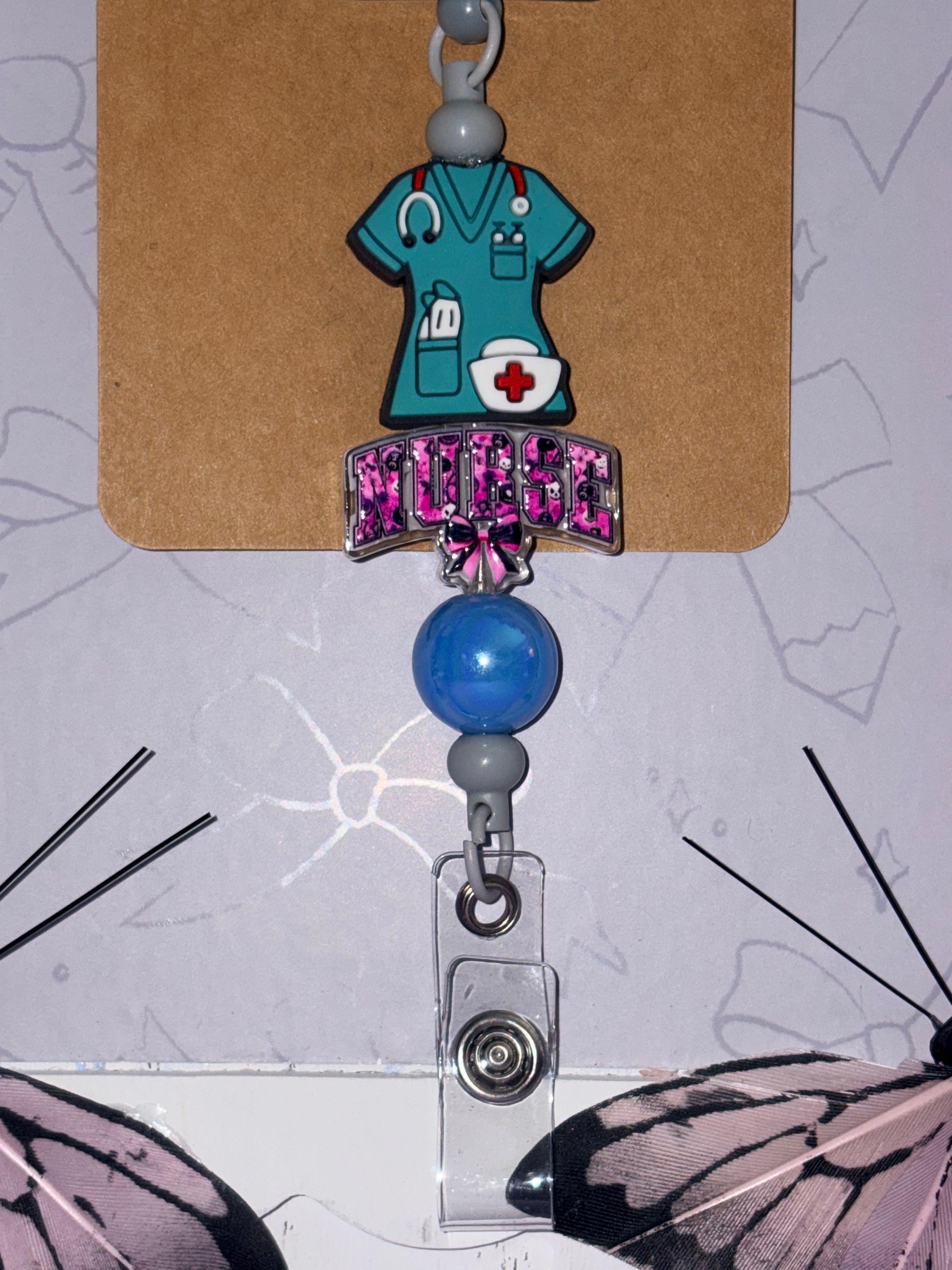 RN Registered Nurse One Patient at a Time Scrubs Charm Beaded Badge Reel – Handmade