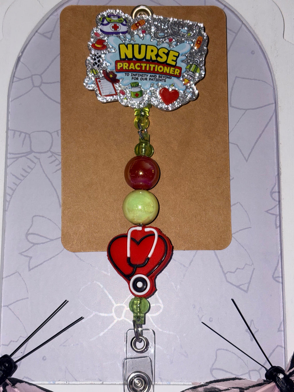 Nurse Practitioner To Infinity and Beyond Toy Story Silver Rhinestone Heart Stethoscope Beaded Badge Reel – Handmade