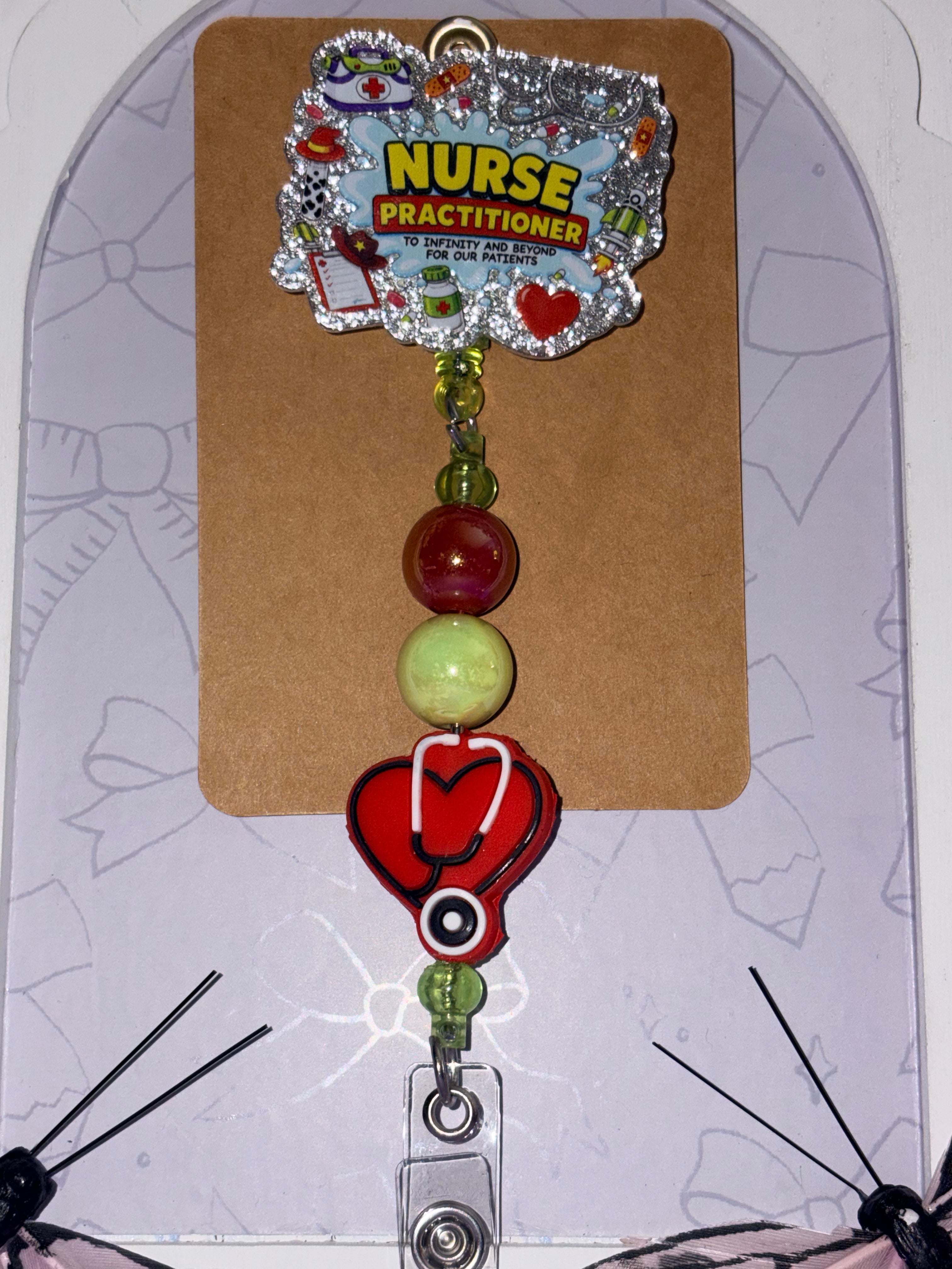 Nurse Practitioner To Infinity and Beyond Toy Story Silver Rhinestone Heart Stethoscope Beaded Badge Reel – Handmade