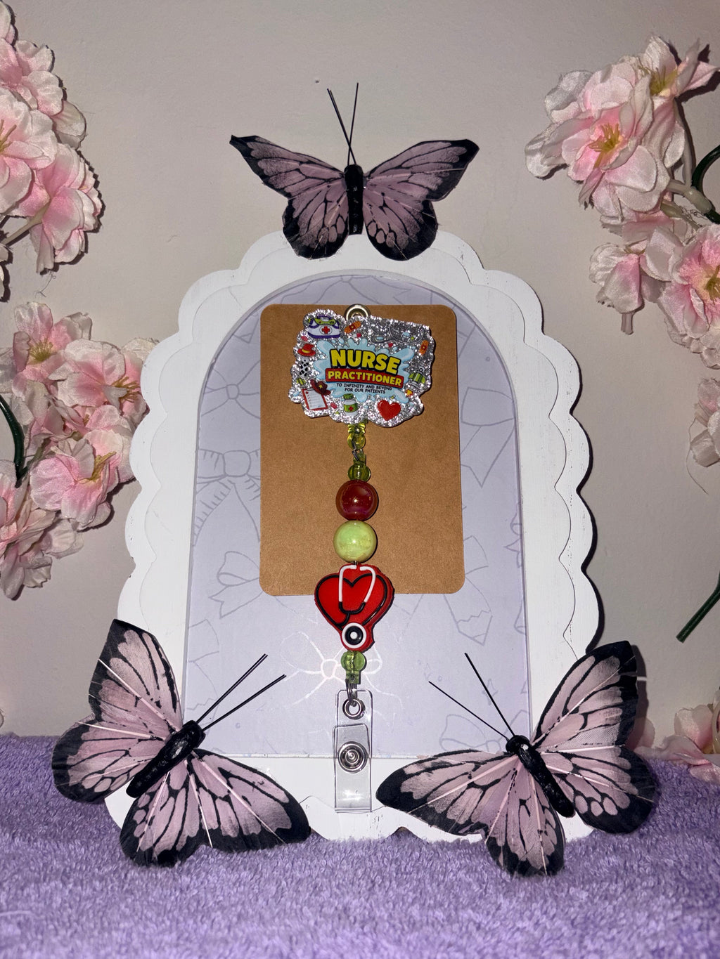 Nurse Practitioner To Infinity and Beyond Toy Story Silver Rhinestone Heart Stethoscope Beaded Badge Reel – Handmade