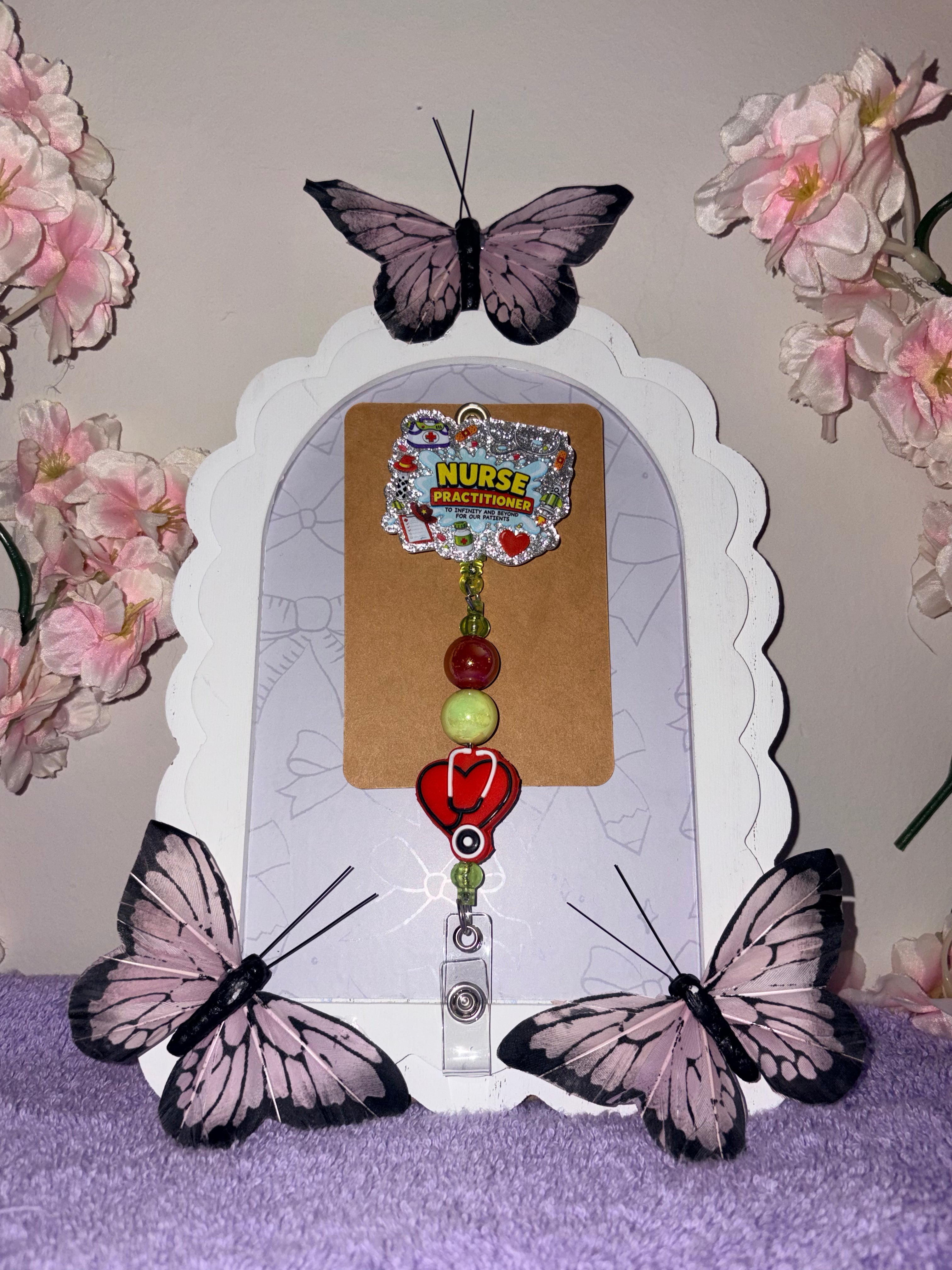 Nurse Practitioner To Infinity and Beyond Toy Story Silver Rhinestone Heart Stethoscope Beaded Badge Reel – Handmade
