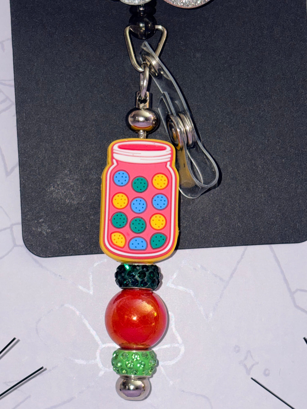 Pharmacist Story To Infinity and Beyond Silver Rhinestone Pill Jar Charm Beaded Badge Reel – Handmade