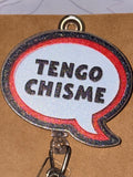 Tengo Chisme Holographic Speech Bubble Checkered Heart Beaded Badge Reel – Handmade