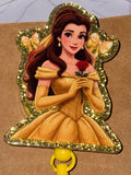 Beauty and the Beast Belle Gold Glitter Pearl Bow Beaded Badge Reel – Handmade