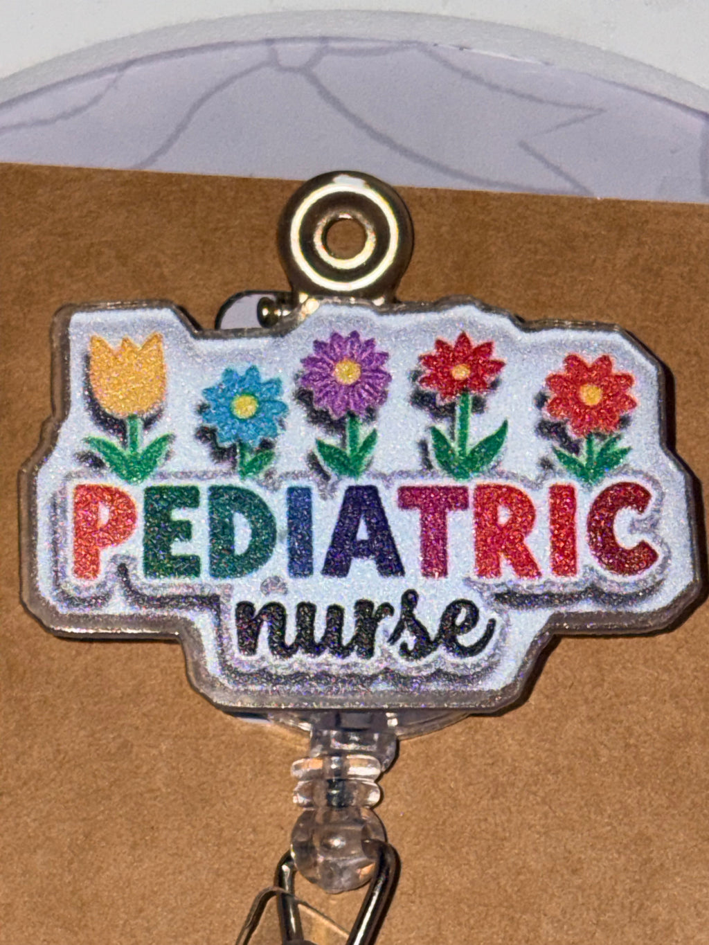 Pediatric Nurse Colorful Flower Glitter Butterfly Coin Bead Badge Reel – Handmade