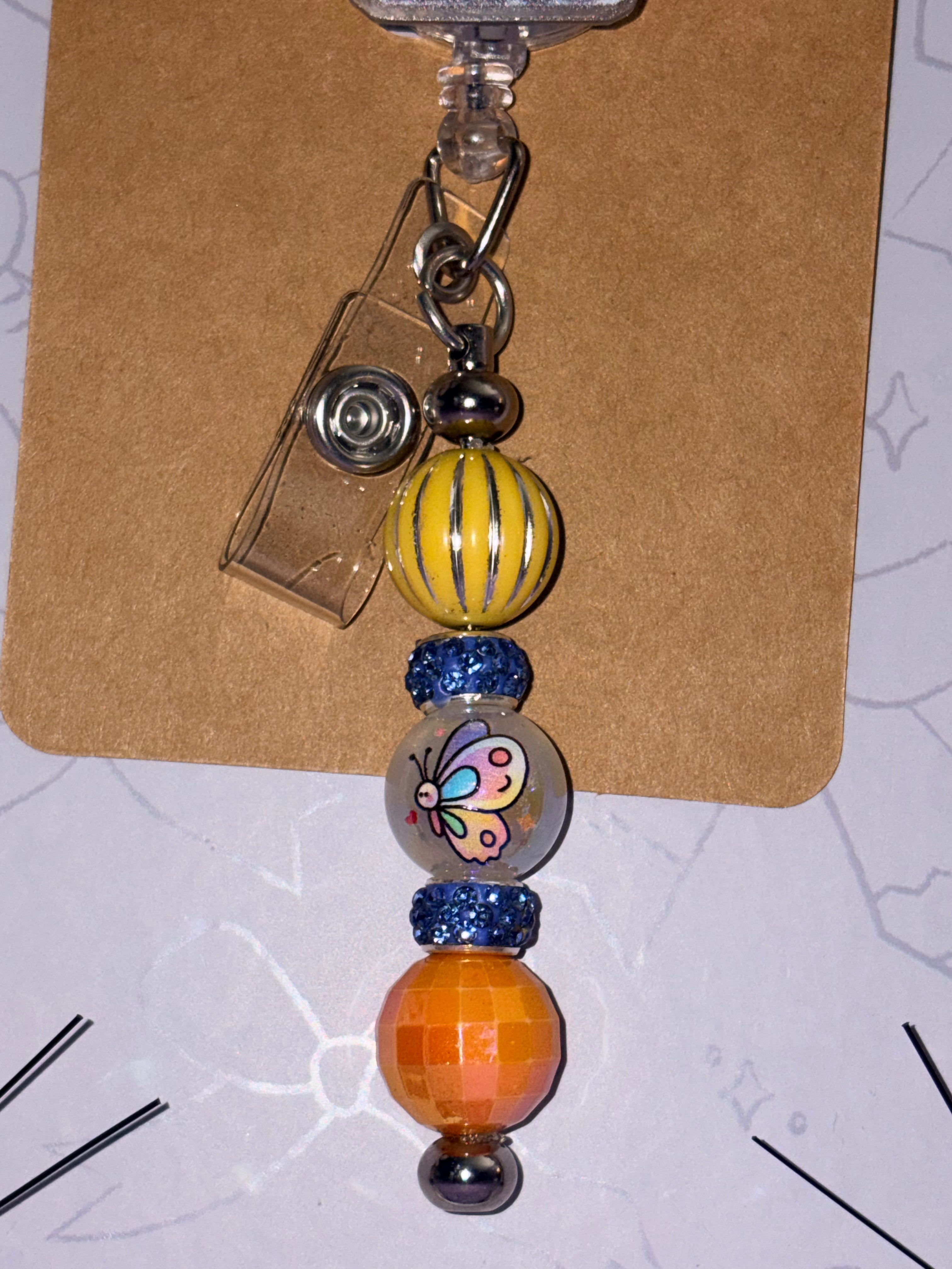 Pediatric Nurse Colorful Flower Glitter Butterfly Coin Bead Badge Reel – Handmade