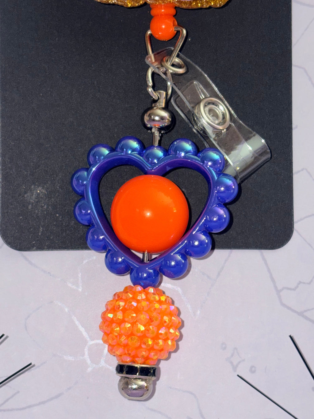 Nightmare Before Christmas Jack Sally Emily Gold Glitter Orange Blue Beaded Badge Reel – Handmade