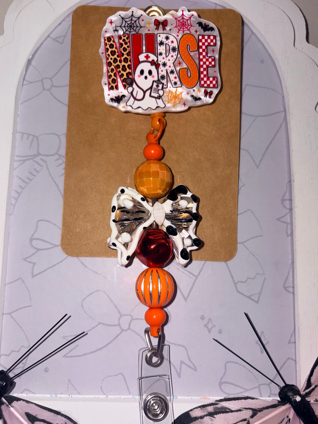 Halloween Nurse Ghost Beaded Badge Reel