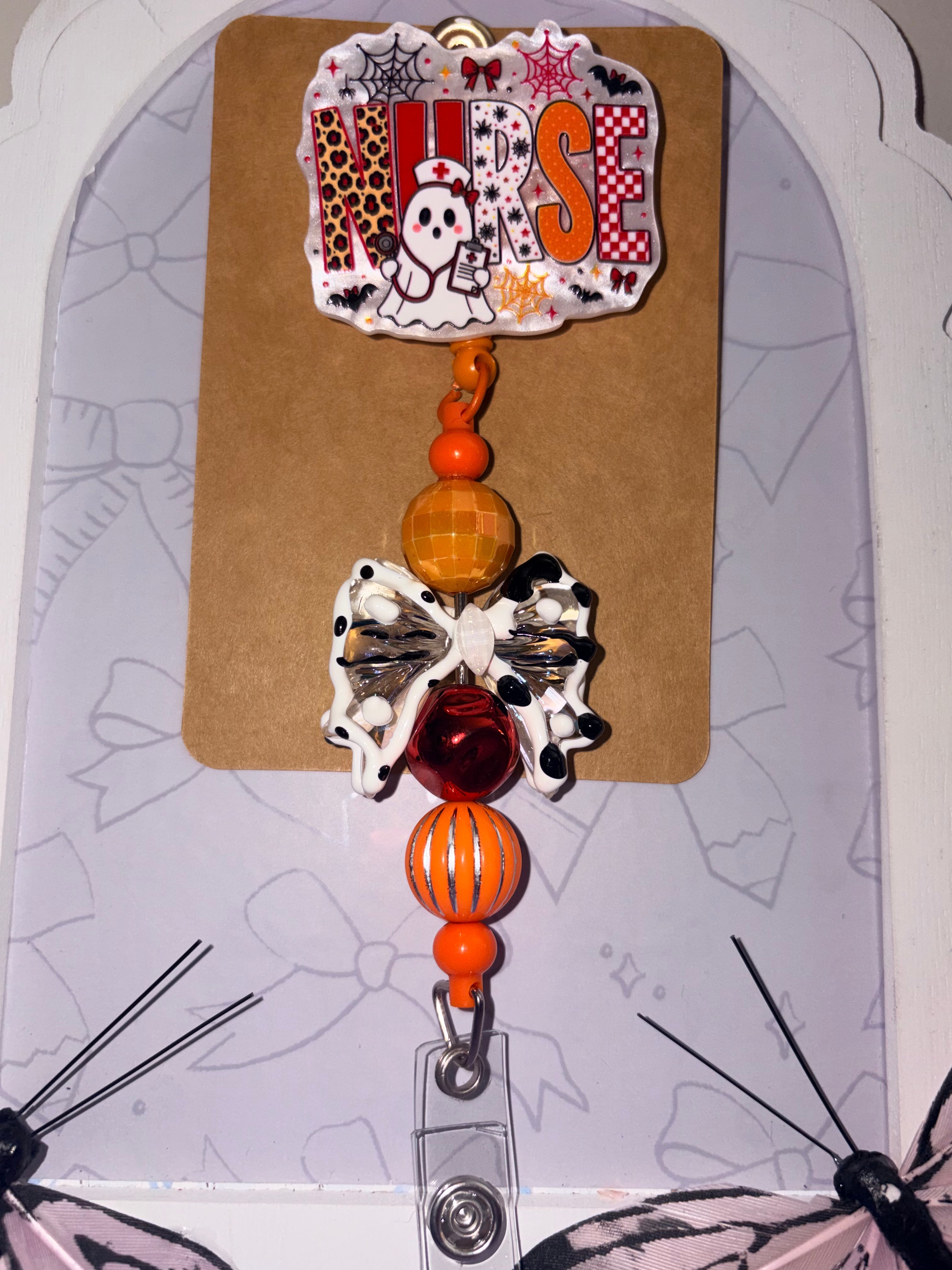 Halloween Nurse Ghost Beaded Badge Reel