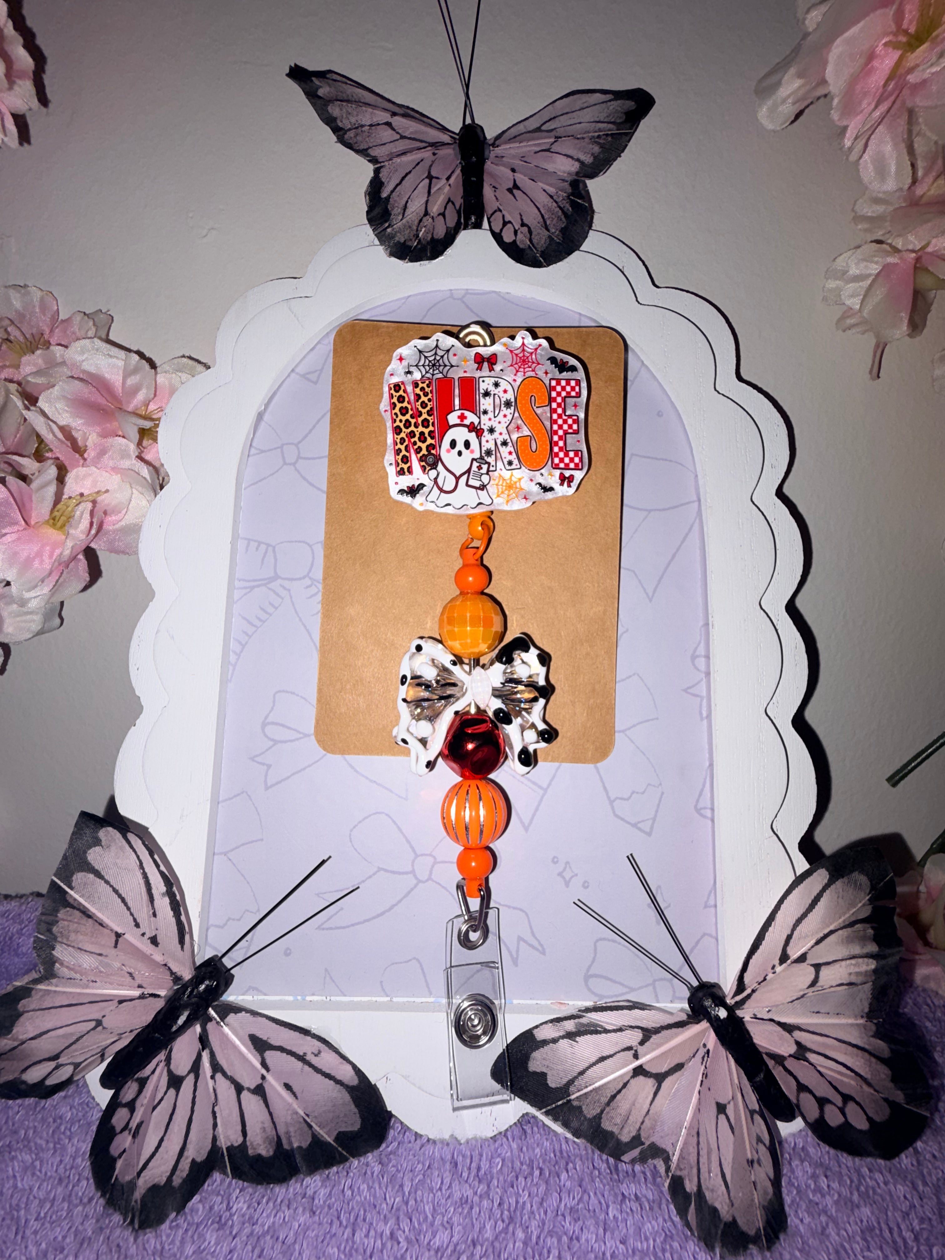 Halloween Nurse Ghost Beaded Badge Reel