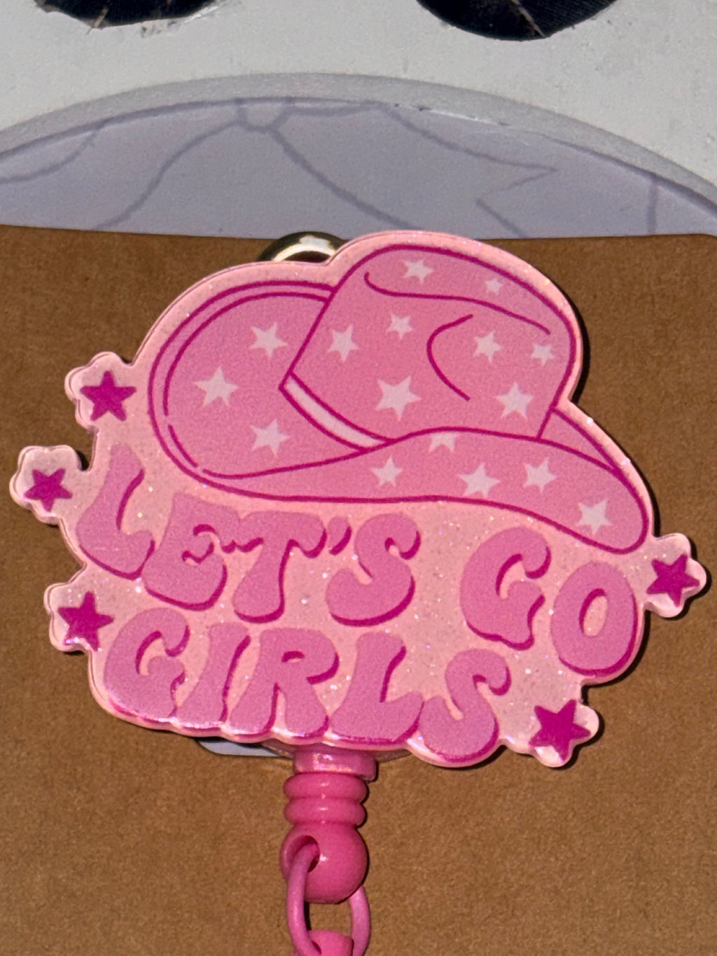 Let's Go Girls Cowgirl Beaded Badge Reel