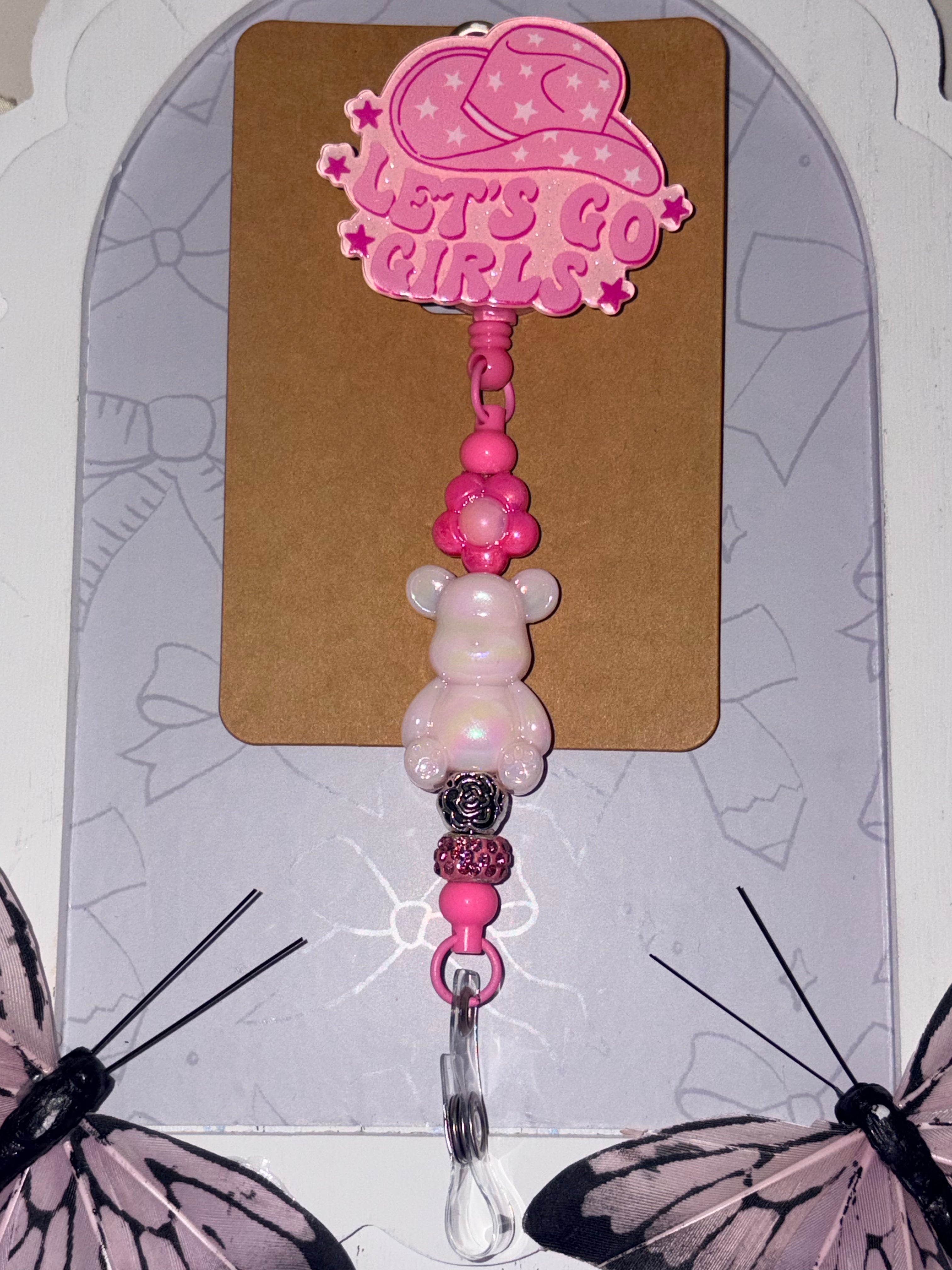 Let's Go Girls Cowgirl Beaded Badge Reel