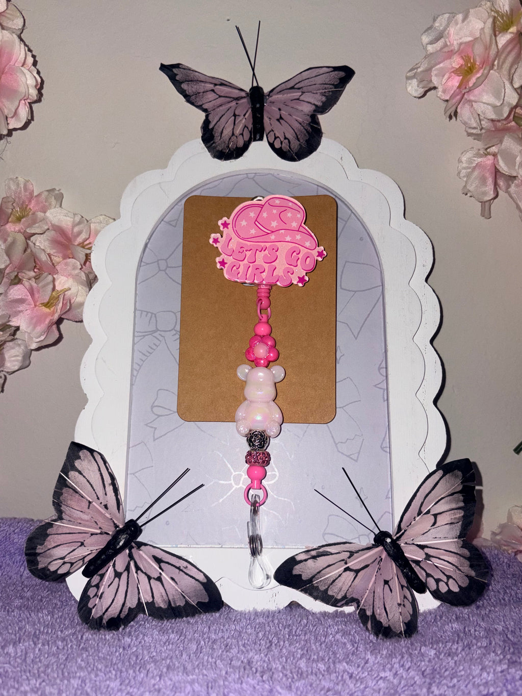 Let's Go Girls Cowgirl Beaded Badge Reel